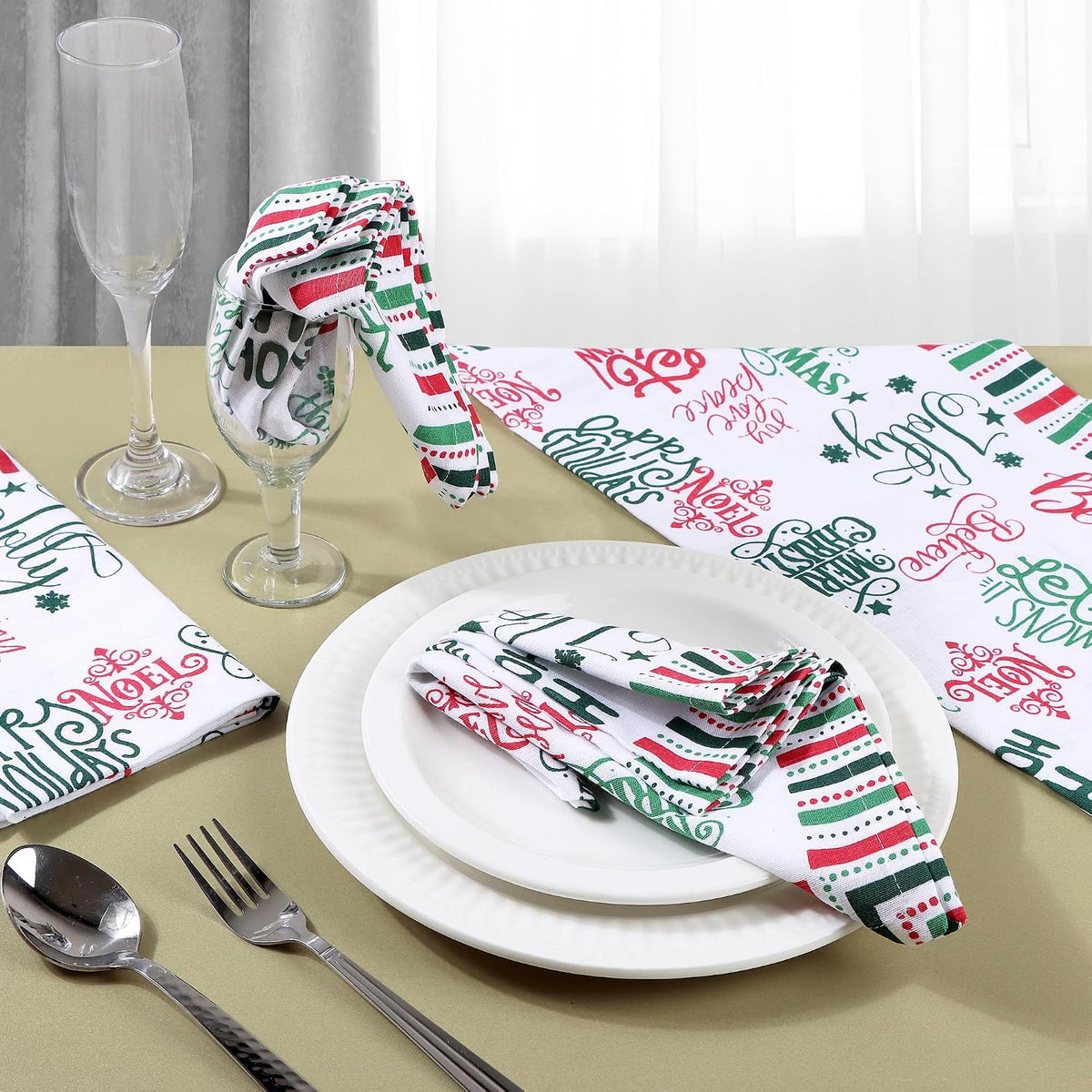 FINGERCRAFT Cloth Napkins Set of 12 Cotton Linen, 20x20 Inch, Holiday Home | Mitered corner, washable, soft, absorbent