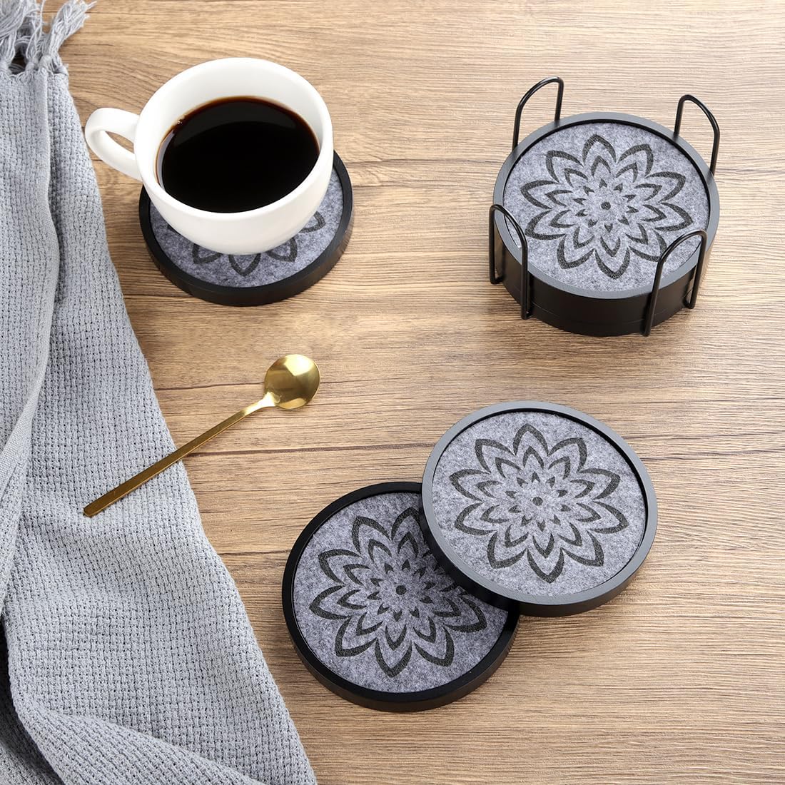 Gray Felt & Holder Non Stick / Black / 4.33 Inch / Set of 6