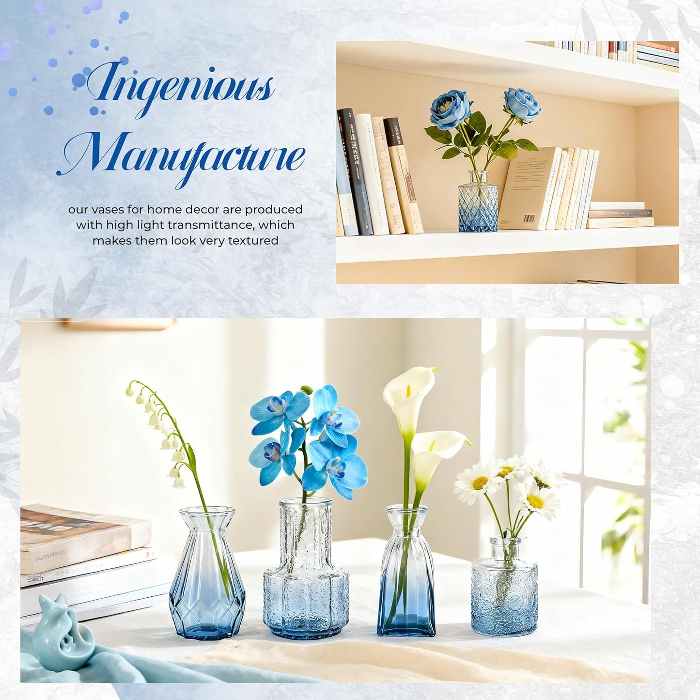 Vases / Small Bud Vases for Flowers / Blue / Set of 12