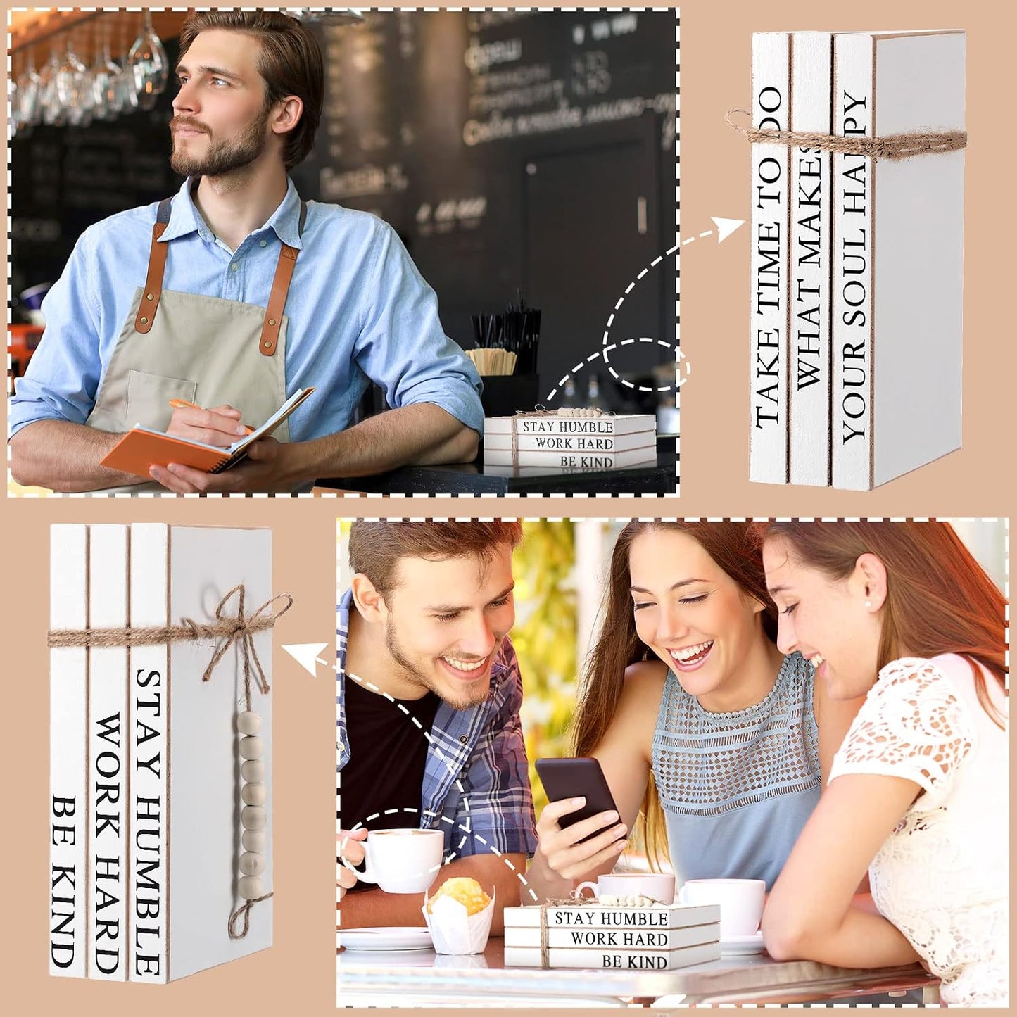 3 Piece Decorative Books Set Home Decor Coffee Table Decor Rustic Stacked / Retro Style / White