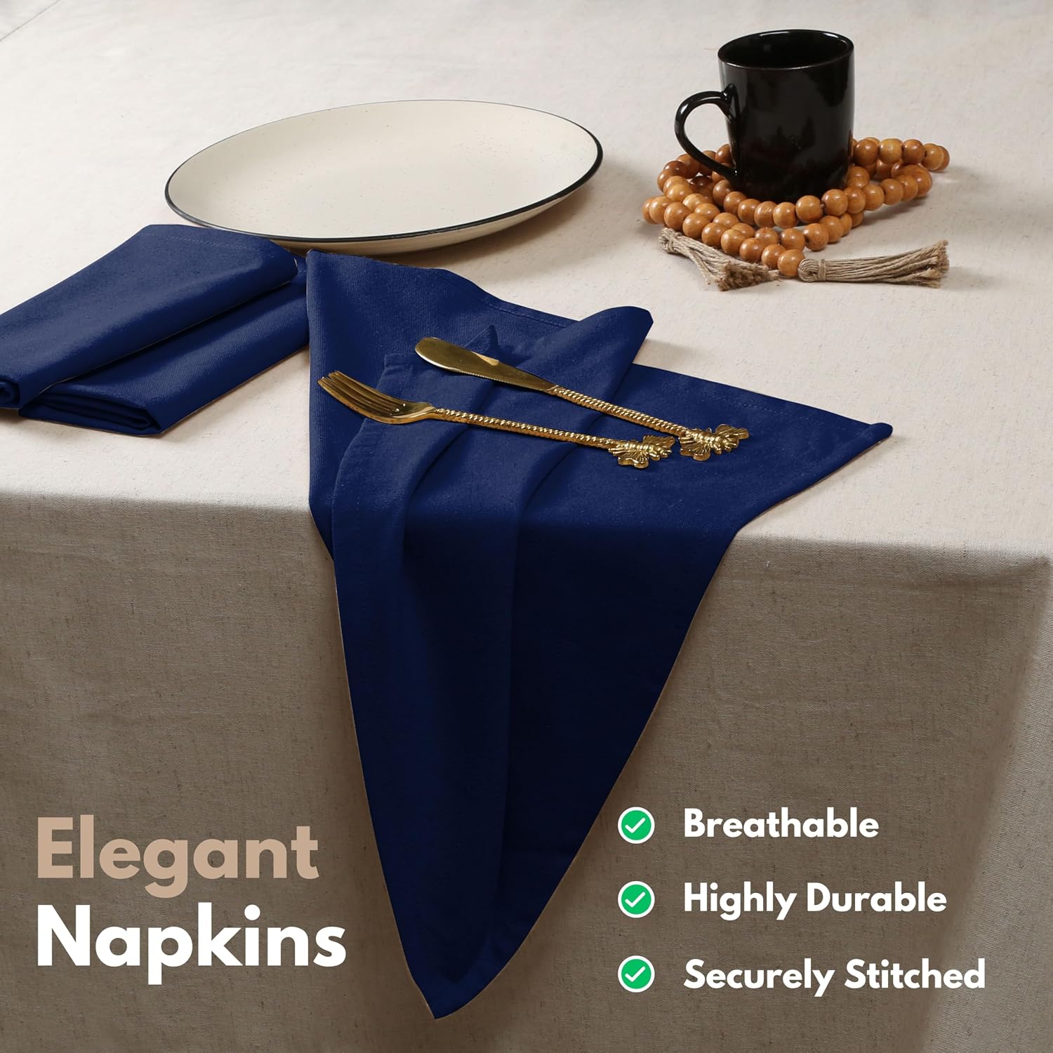 Native Fab Cloth Dinner Napkins Set of 12 Cotton 17x17 Absorbent Soft Restaurant Hotel Quality - Cocktail Napkins