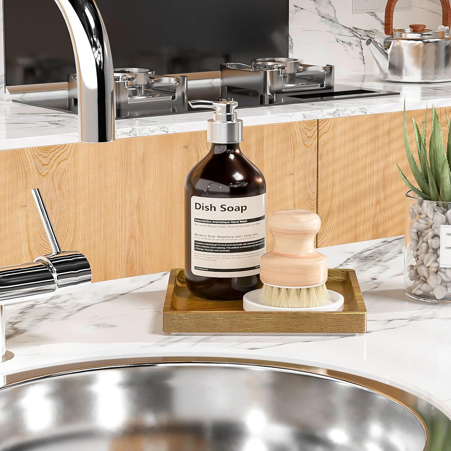 Square Wood Bathroom Vanity Tray for Soap Dispenser / Acacia / 7.9 x 7.9 x 0.8