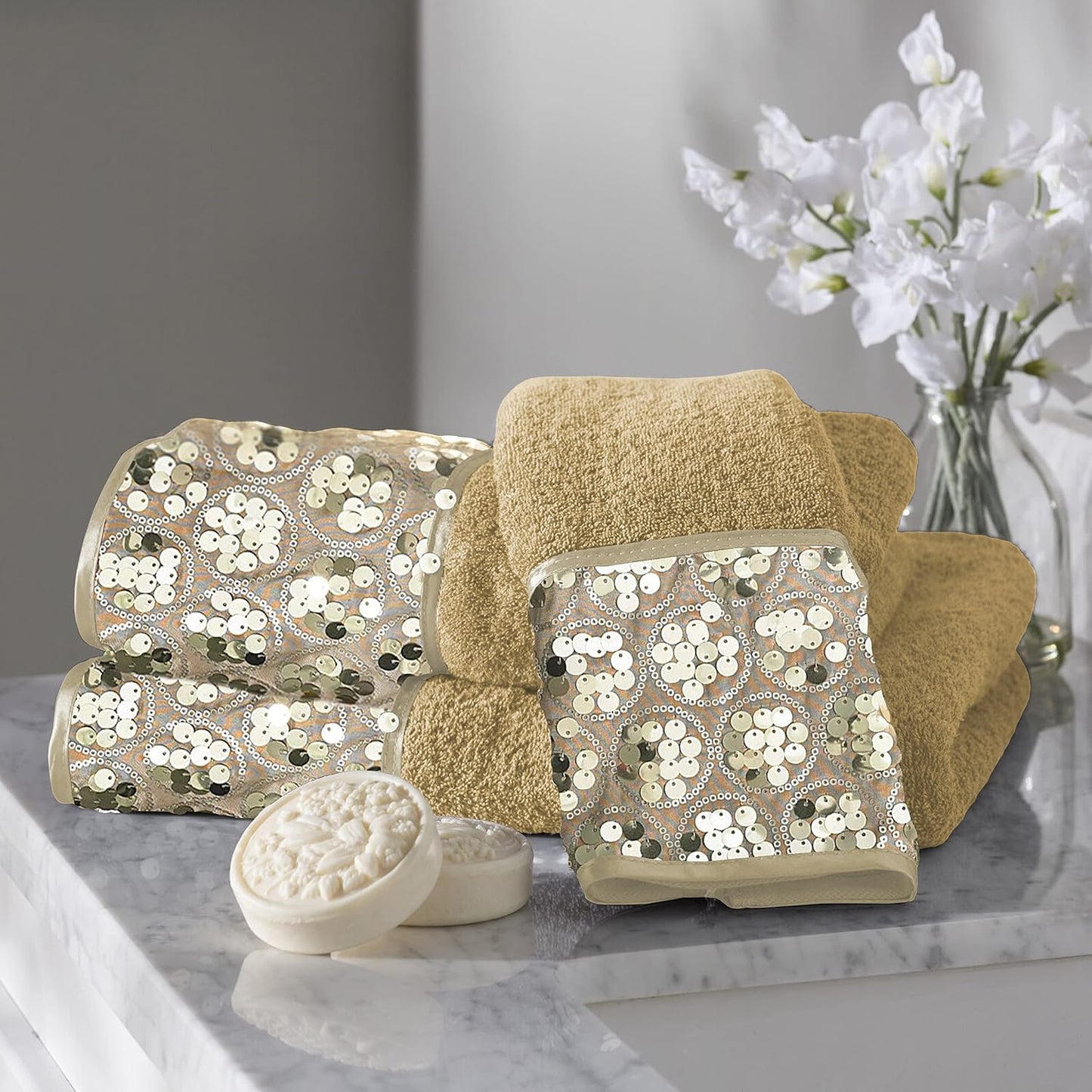 Zahari Home Sinatra 3 Piece Bathroom Towel Set Bath Towel Hand Towel Wash Cloth Absorbent, Champagne