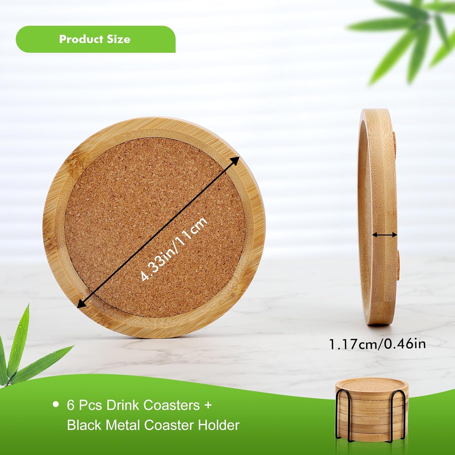 Holder / Bamboo Coasters for Drinks Coaster Sets Rustic / Set of 6