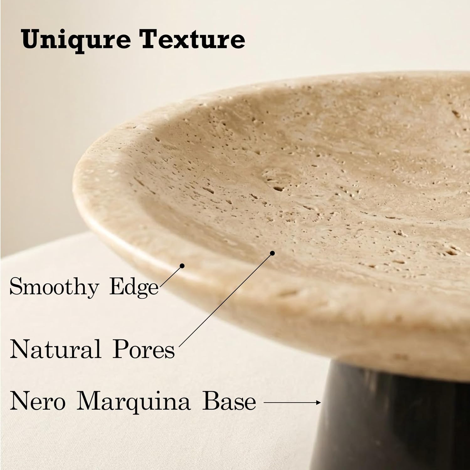 10.2" Large / Travertine with Nero Marquina Pedestal / Black