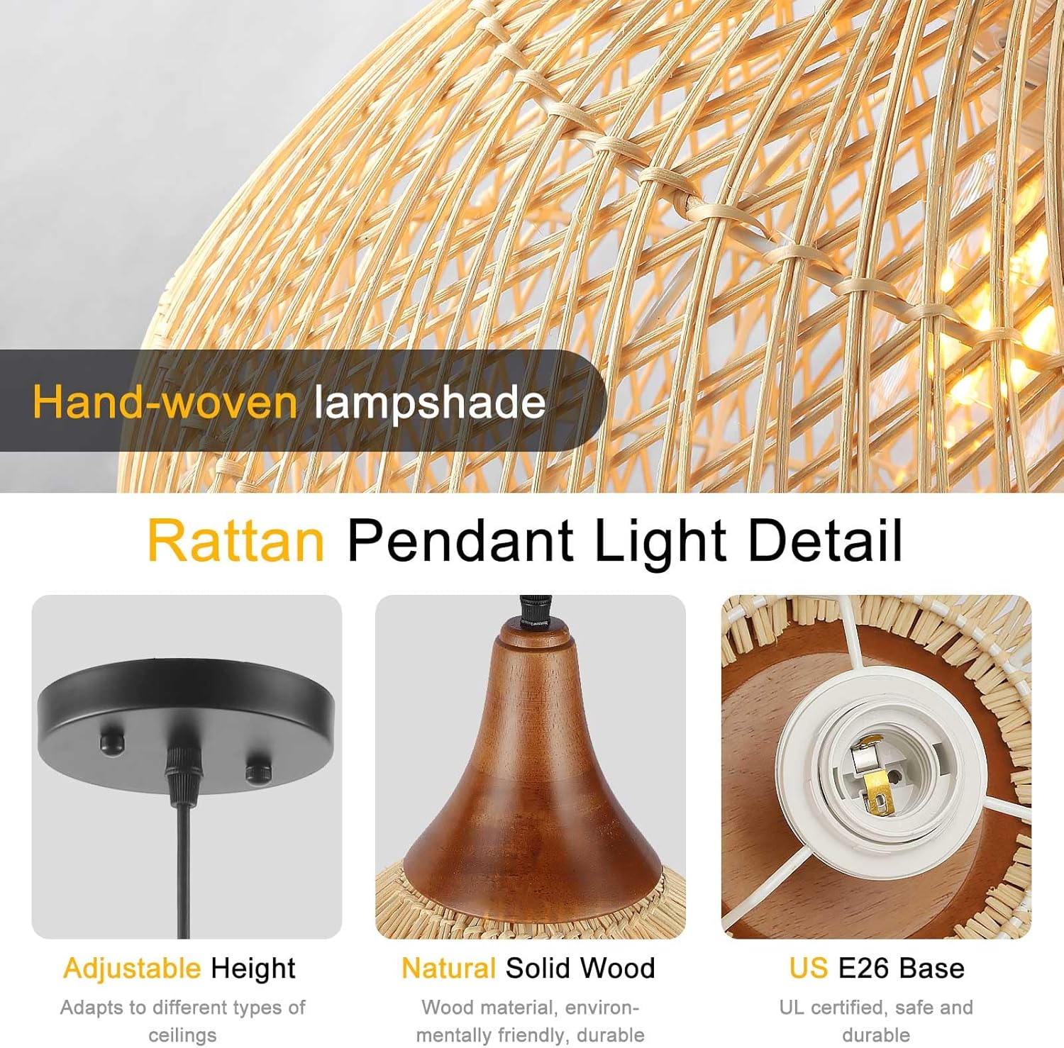 Basket Wicker / Rattan Pendant Light / Wood + Rattan / Raindrop / D 16", Large