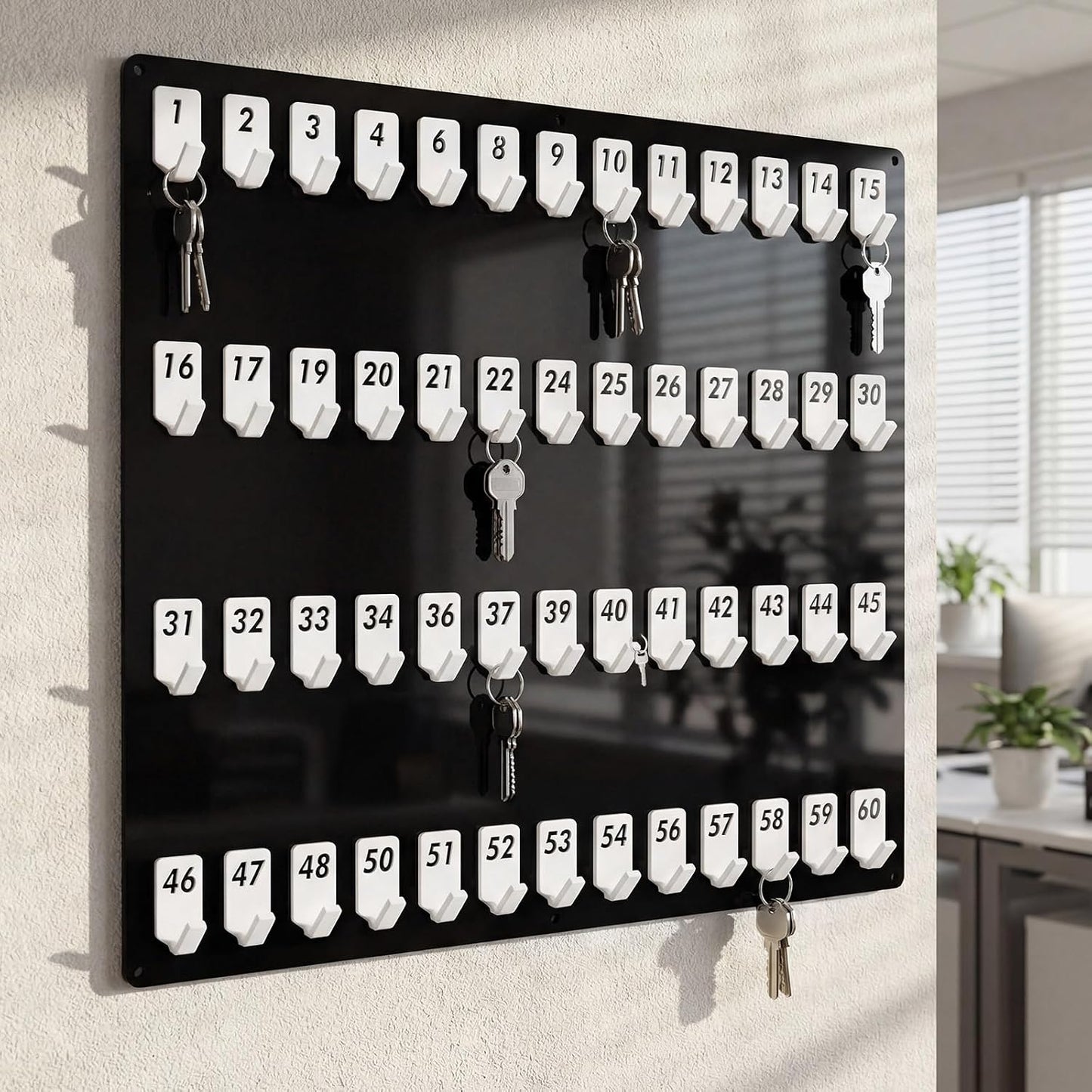 60 No. Hooks Wall Mount Key Rack Holder Hanger Storage for Real Estate Offices / 60 Hooks / Black