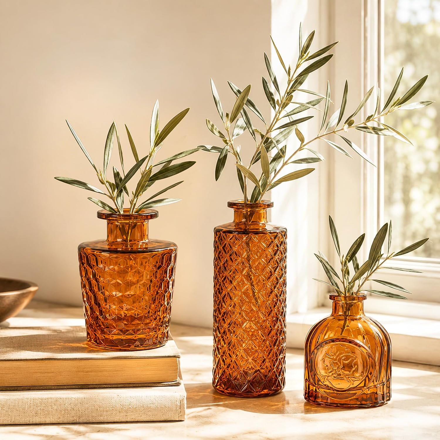 Brown Glass Bud Vases / Amber Brown / Set of 12