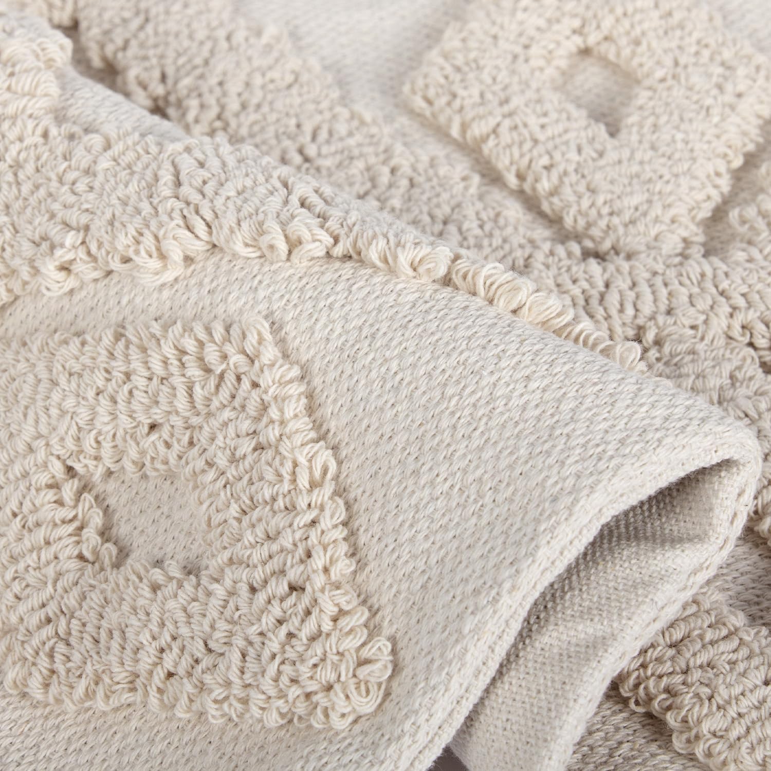 Boho Tufted Lumbar Throw Pillow Cover / Beige / 12 x 20