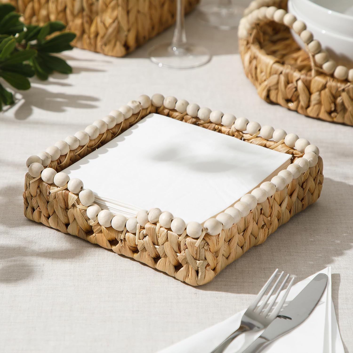 Square Basket / Riverrun Grove Woven Decorative / Natural Water Hyacinth / Napkin Holder Tray
