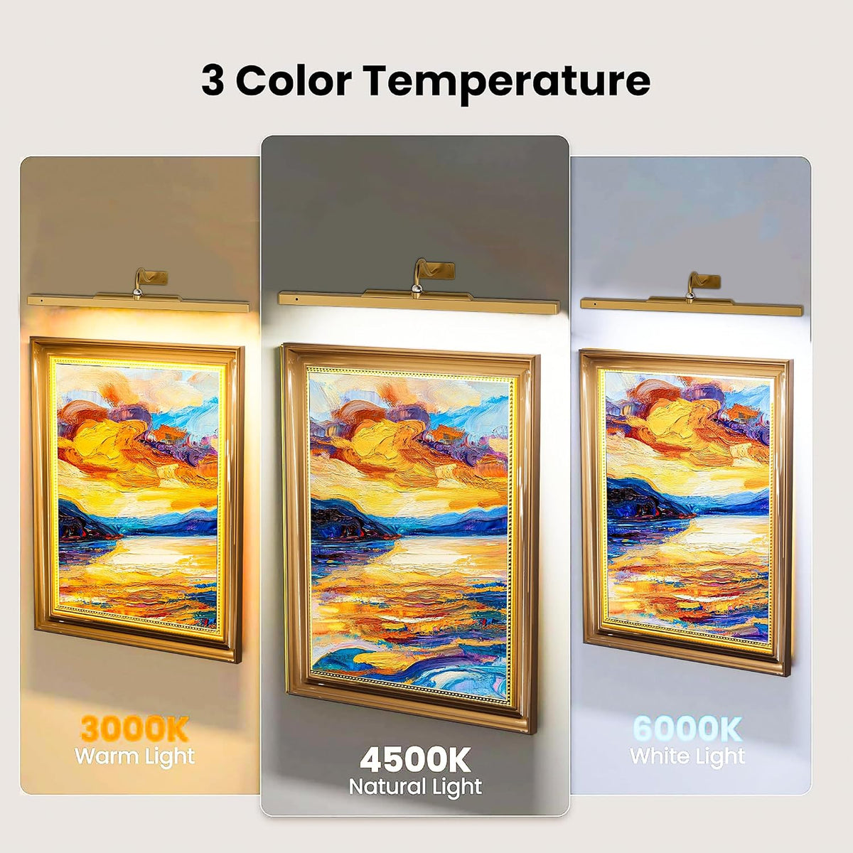 3 Pack Picture Lights Battery Operated 6000mAh - 24Inch Wireless for Gallery, Museum, Mirror, Picture Frames & Office