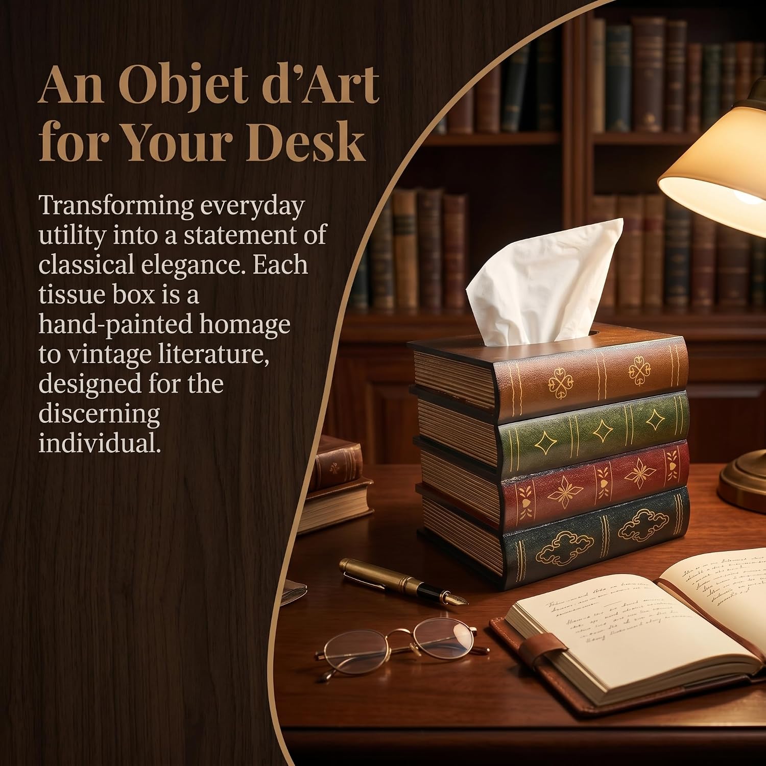 Hand-Made Retro Wooden Antique Book Tissue Box Cover Square Tissue Holder Dispenser Paper / Coffce