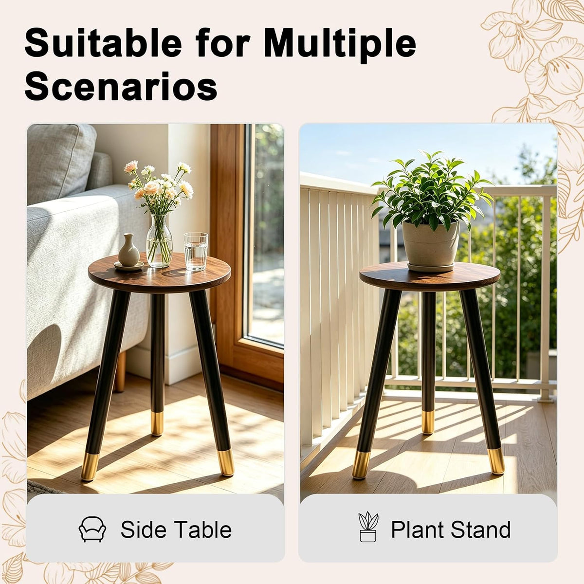 2-Pack Mid Century Plant Stand for Indoor Plants, Modern Wood & Metal Flower Pot Holder Stand for Living Room