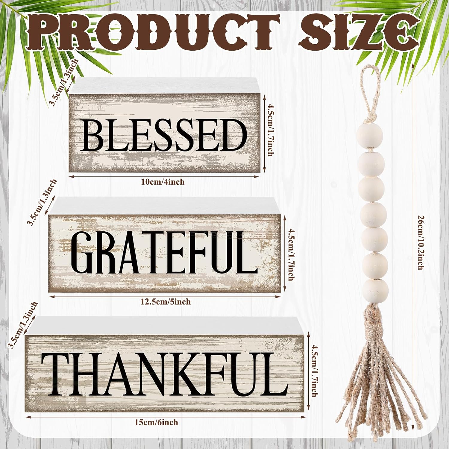 Farmhouse Wooden Tabletop Decor Neutral Farmhouse Tiered Tray Decor Rustic / Blessed / Set of 4