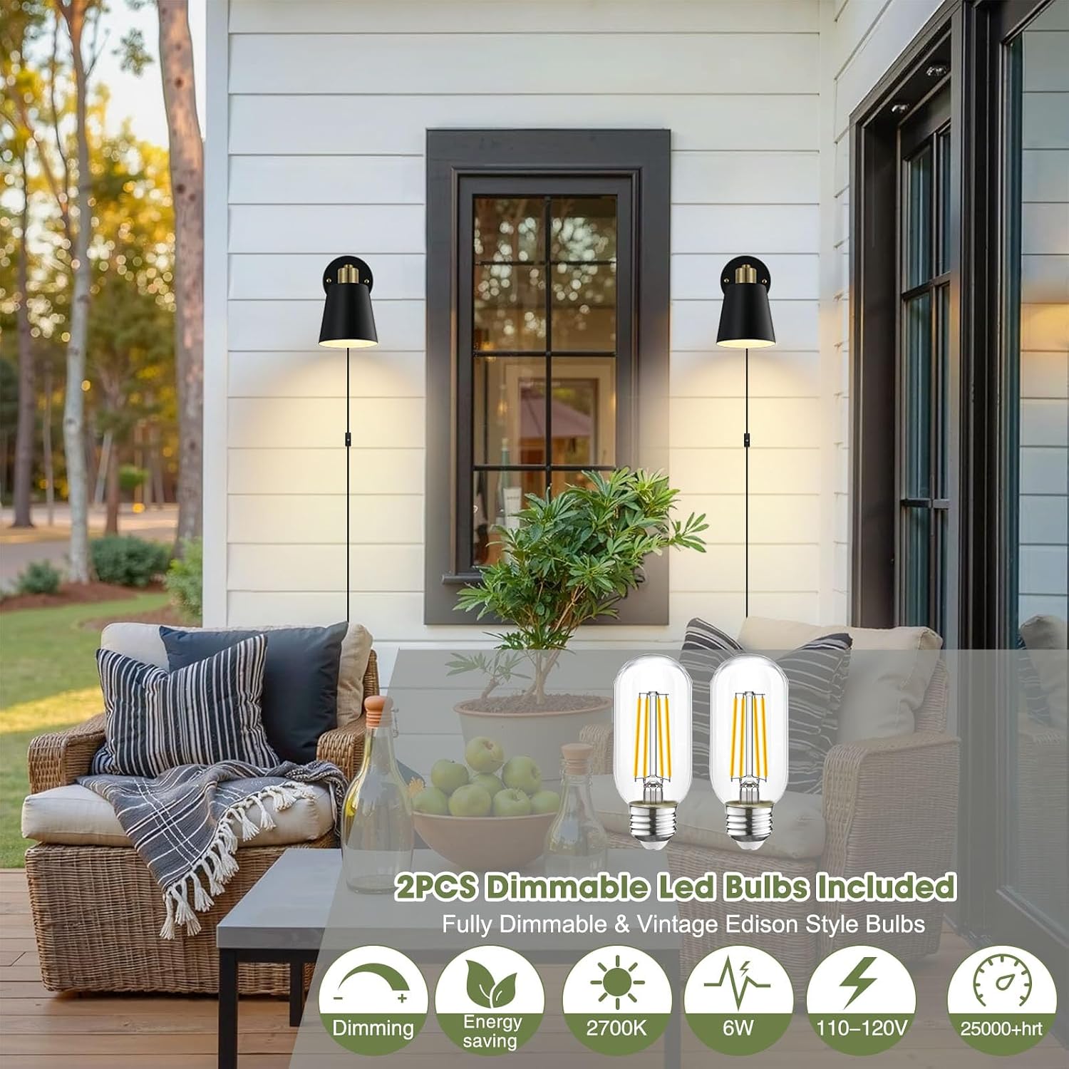 Lomoky Plug in Wall Sconces Set of 2, Dimmable Wall Lights with Plug in Cord and Dimmer On/Off Knob Switch, Adjustable