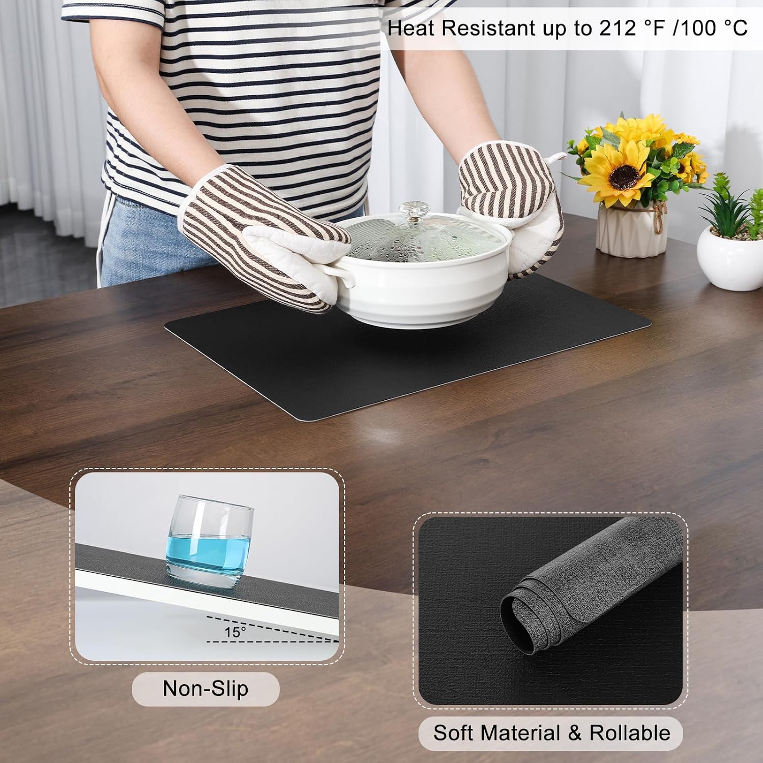 Myir JUN Faux Leather Placemats Set of 6, Dual Sided Waterproof Place Mats | Heat Resistant Wipeable Vinyl Table Mat