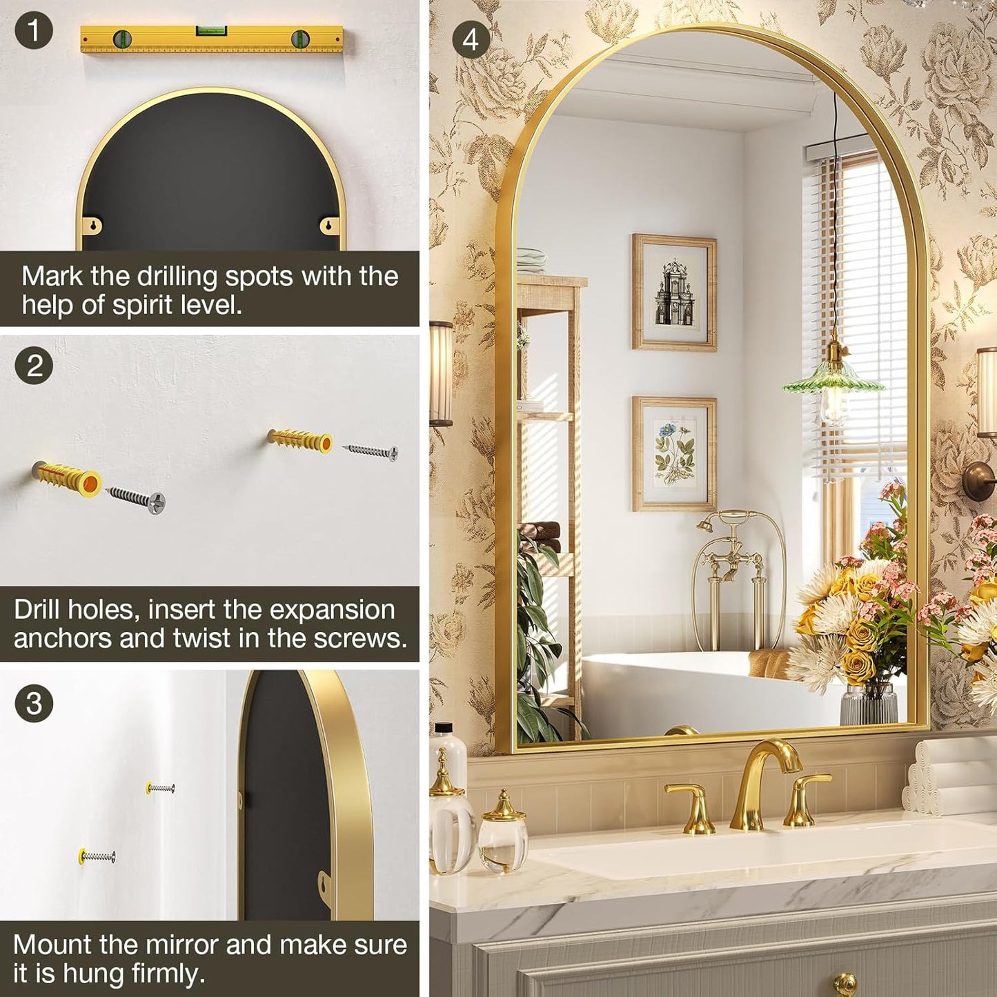 Brass Metal Frame Bathroom Mirror / Gold / 32"L x 24"W / 24 x 32