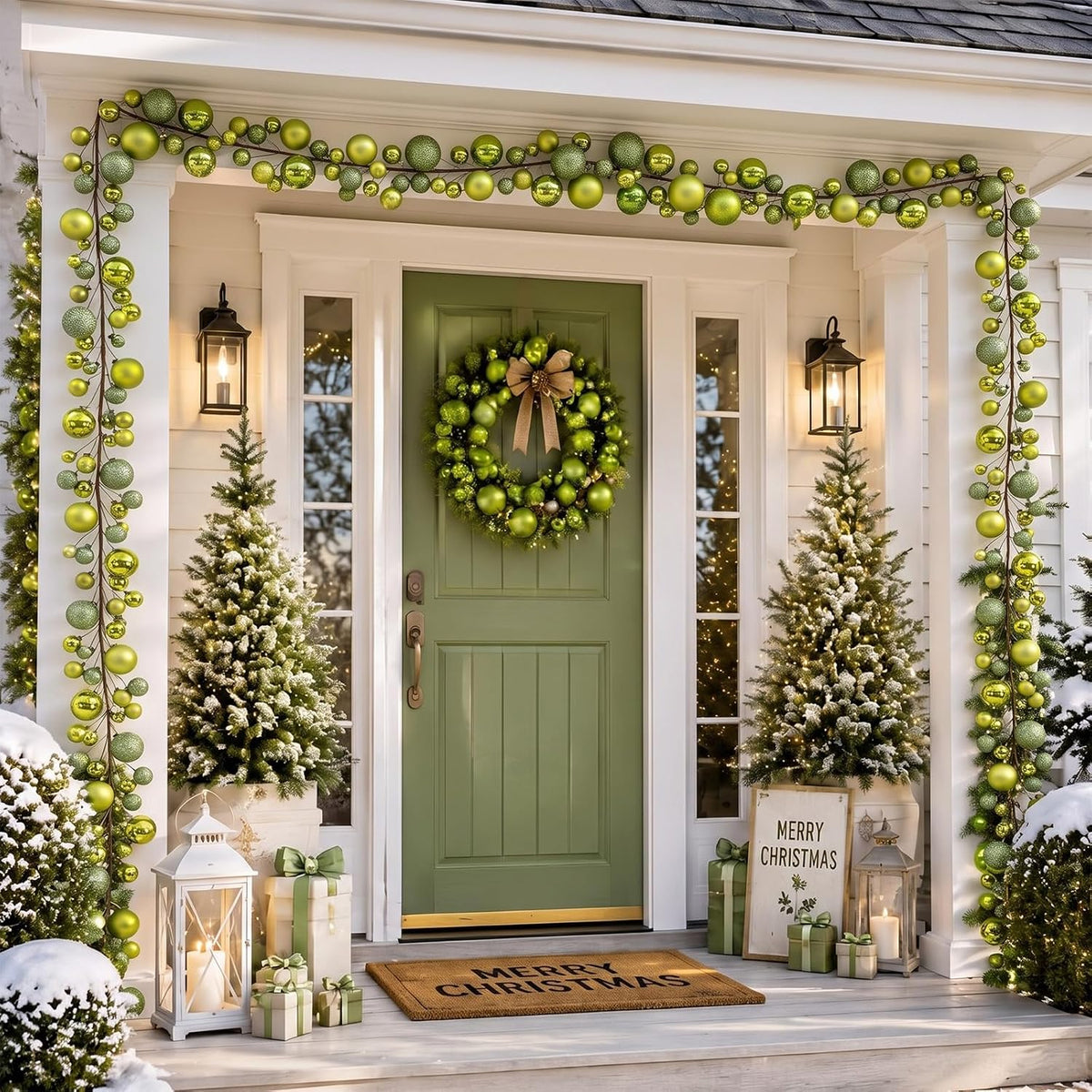 2 Pcs 6 ft Christmas Ball Ornament Garland, Light Green | Bauble Bulb Christmas Tree Ball Decoration Shatterproof