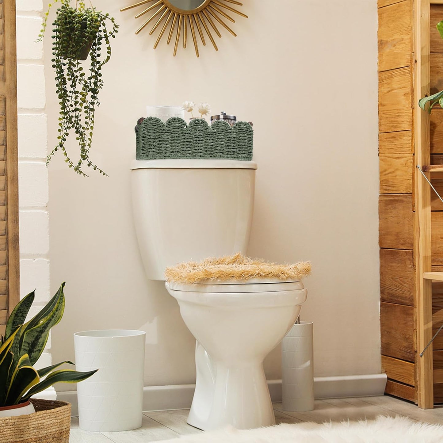Storage Basket Wicker Baskets for Organizing Toilet Paper Storage Basket for Toilet Tank Top / Green