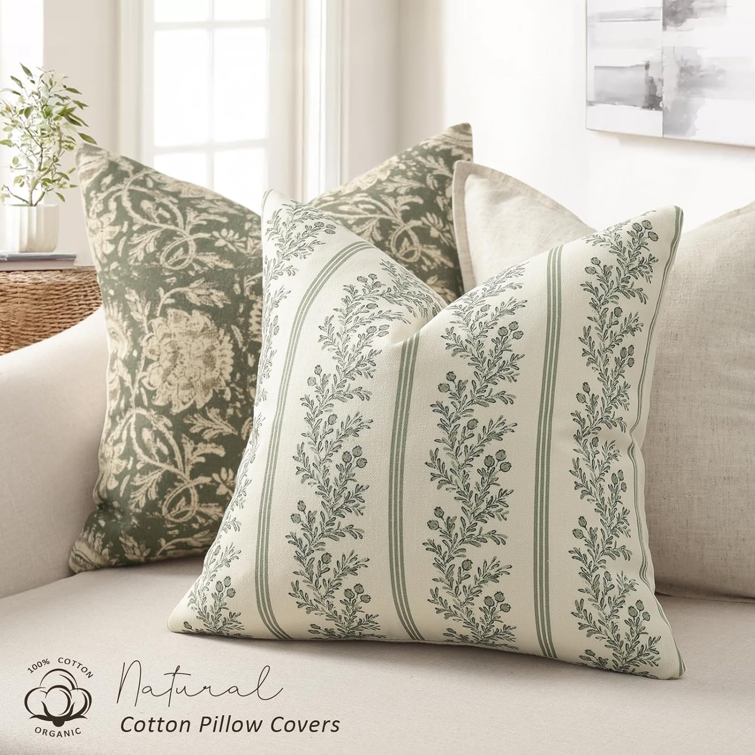 Vintage Throw Pillow Covers / Moss Green / 18 x 18 / Set of 2