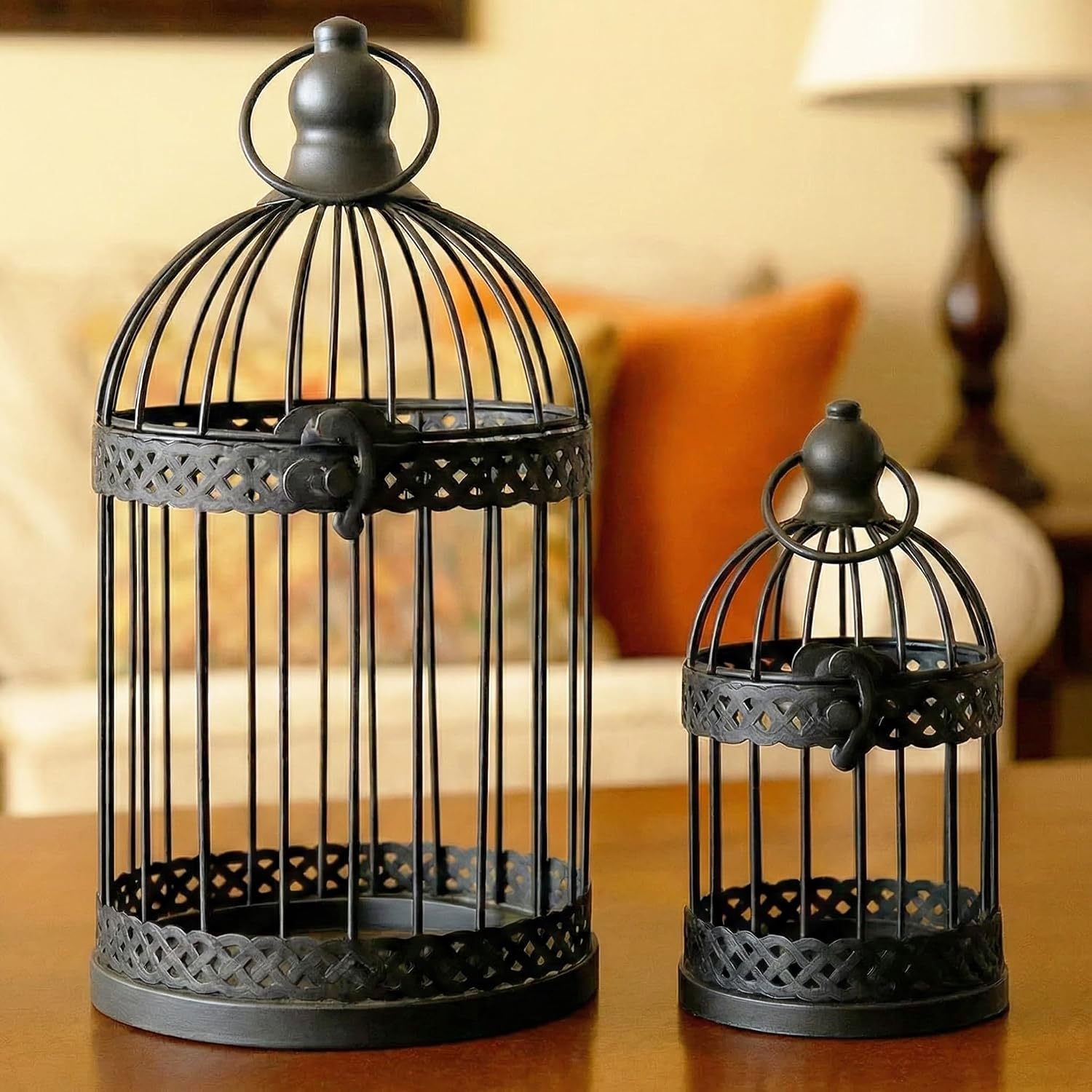 Vela Lanterns Bird Cage Decor Candle Holder Lantern Decorative Table Centerpiece Halloween Decorations, Black, Set of 4