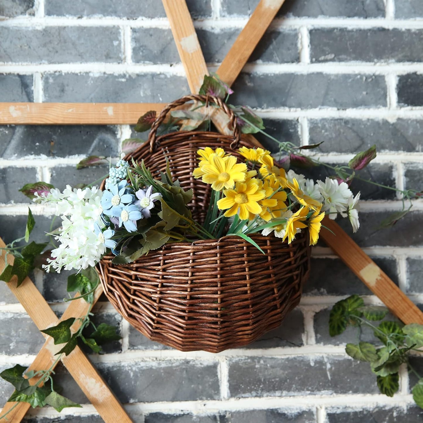 JJSQ Handmade Woven Wicker Hanging Storage Basket / Brown