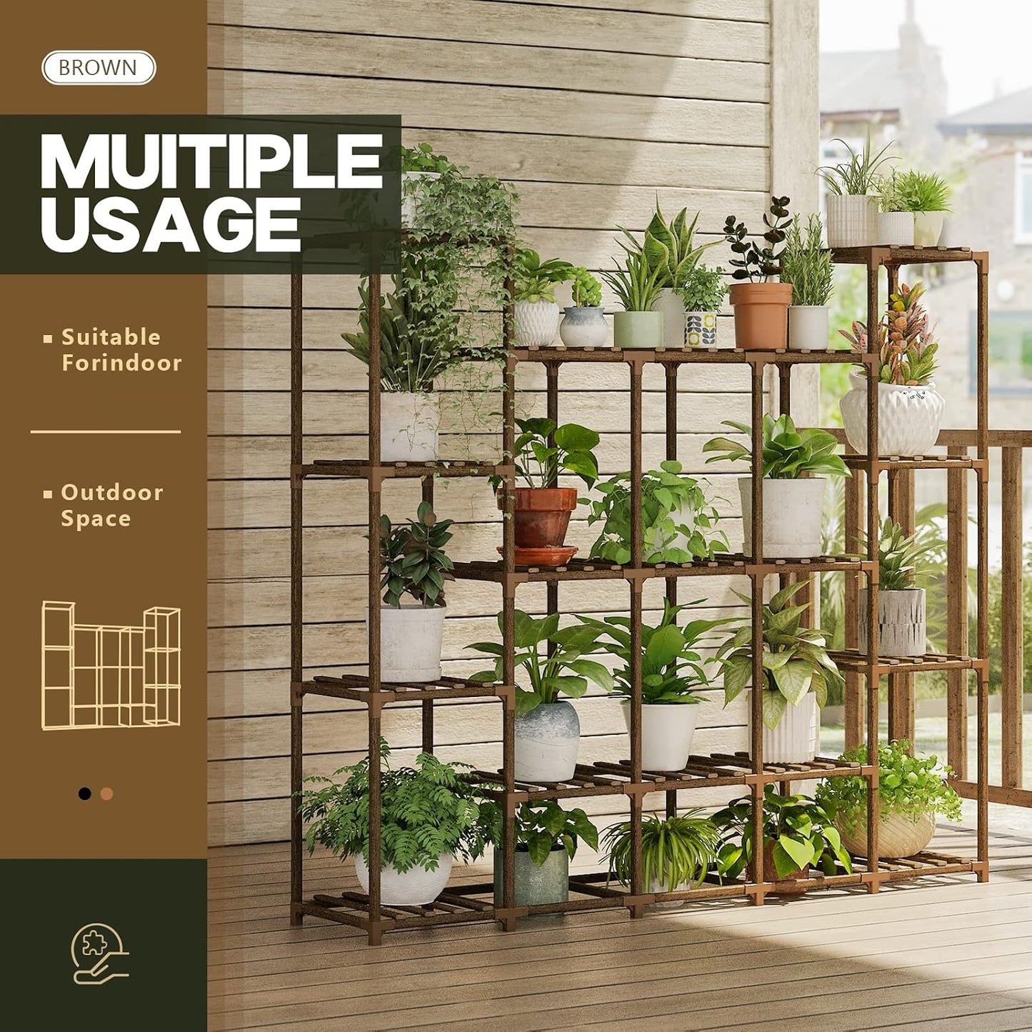 Bamworld Large Plant Shelf Indoor Plant Shelf Outdoor Tall Wood Plant Holder for Living Room Multiple Plants Patio