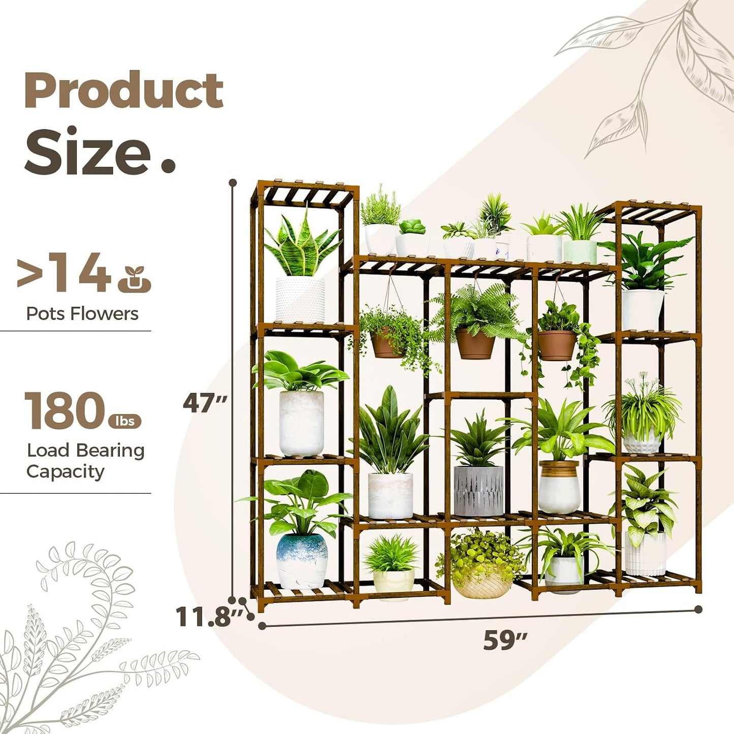 Bamworld Large Plant Stand Indoor Outdoor Hanging Shelf for Multiple PlantsTall Large Holder for Living Room Patio