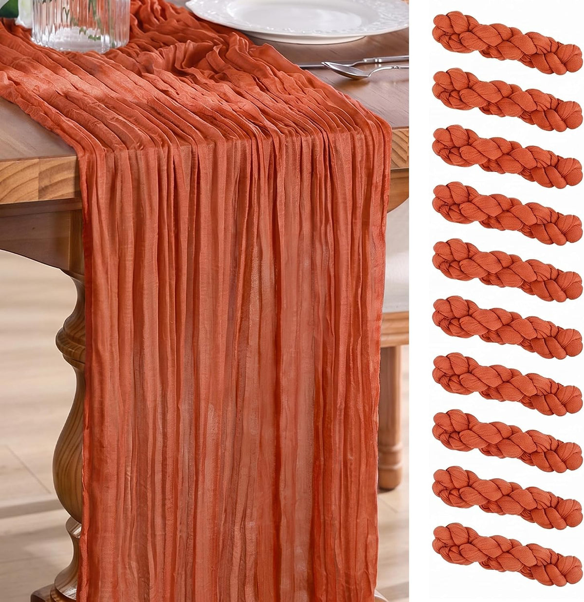 4 Pack Terracotta Cheesecloth Table Runner 10Ft, Fall Table Runner 21.5 x 120 inch, Burnt Orange Semi Sheer Cheese Cloth Fabric Thanksgiving Runner Bulk for Wedding,Party,Bridal Shower