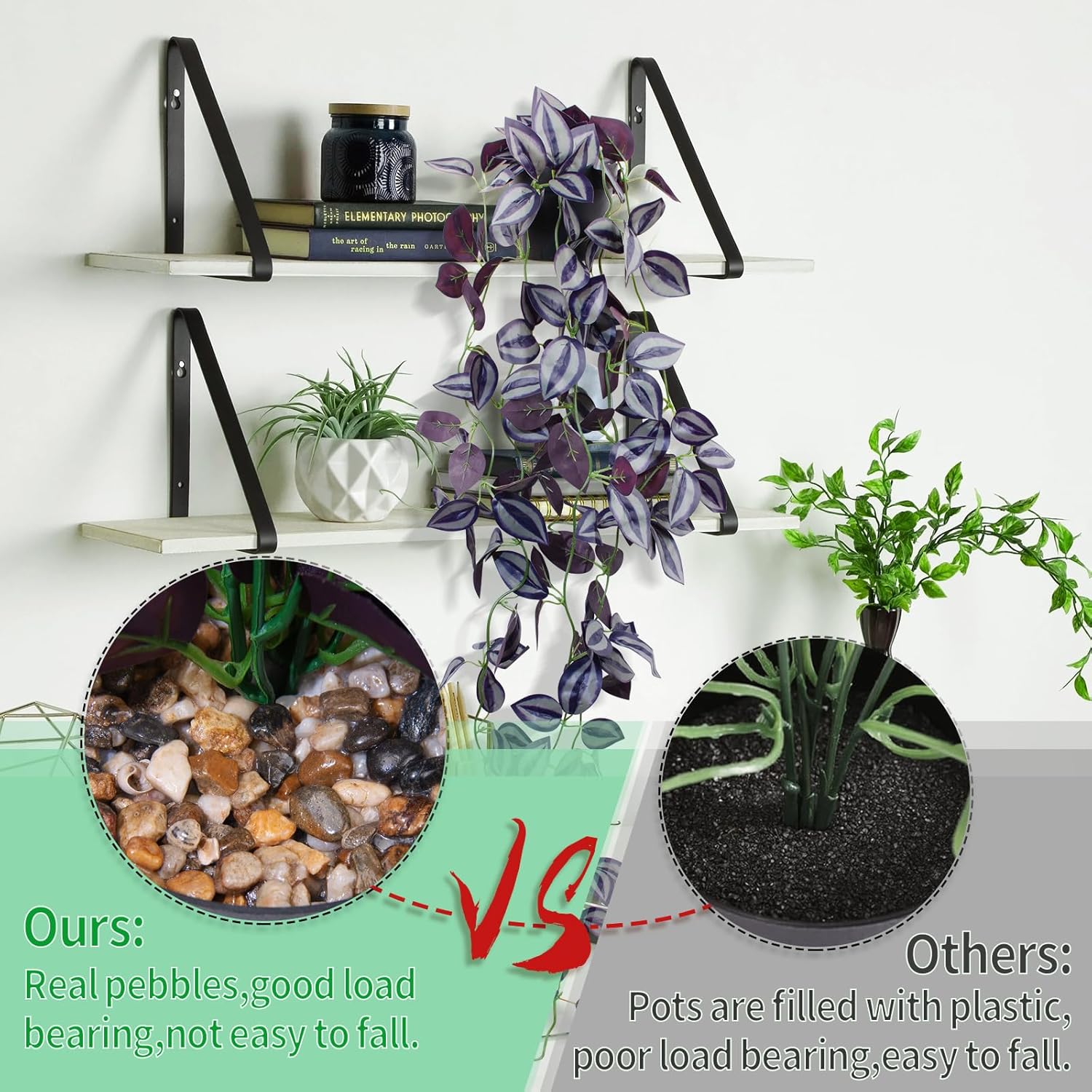 Small Fake Hanging Eyebrow Leaf Plant Artificial Potted Plants Indoor 39-in Long Faux Dark / Purple