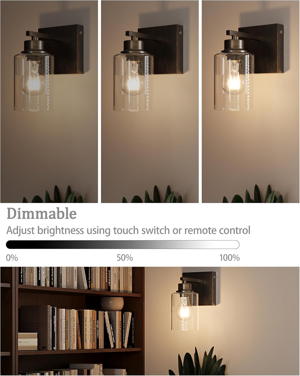 Rayogale Wireless Battery Operated Wall Sconce Set of 2 with Remote Control | Retro Industrial Black Brass Dimmable