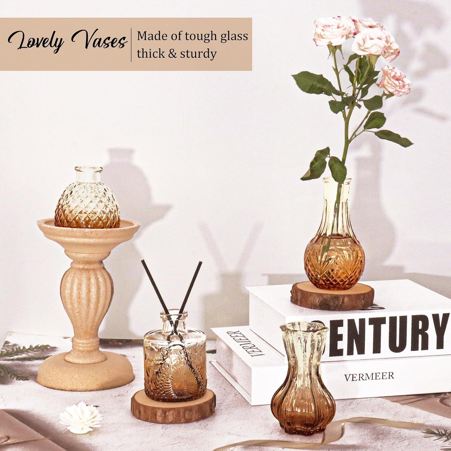 Bud Vases Set Small Vintage Glass Bottles Bud Vases in Bulk Multiple Shape Glass / Amber / Set of 36
