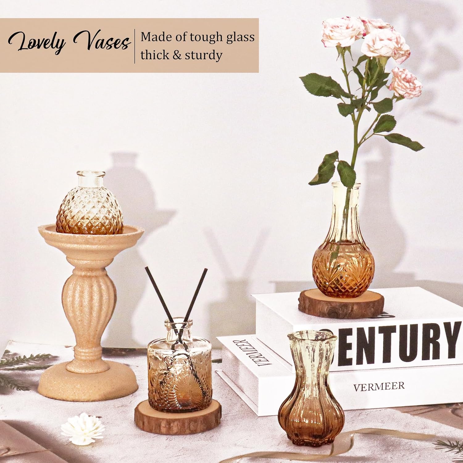 Bud Vases Set Small Vintage Glass Bottles Bud Vases in Bulk Multiple Shape Glass / Amber / Set of 36