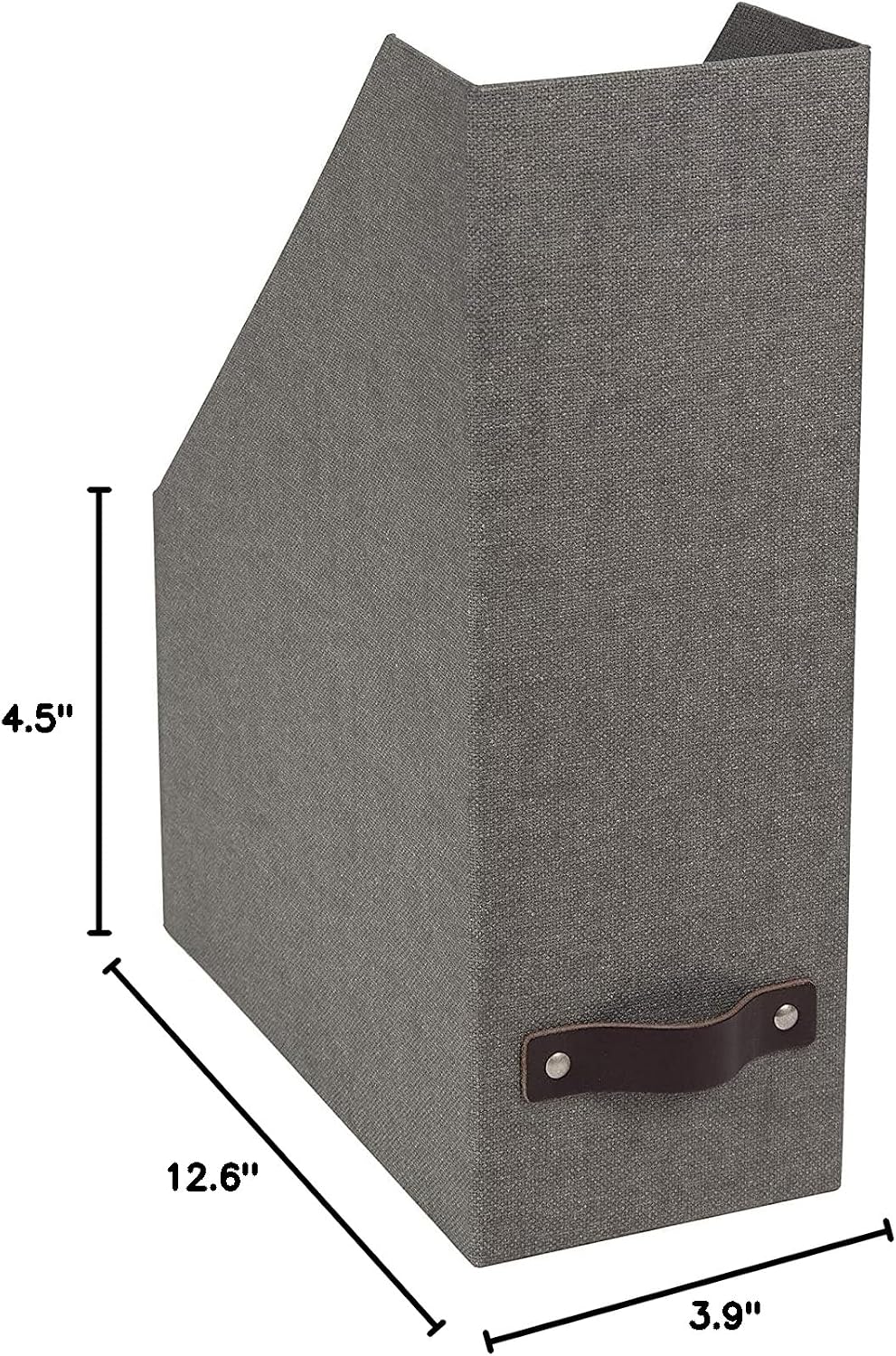 Bigso Box of Sweden Estelle Canvas Fiberboard Upright Magazine Storage Box Organizer for Papers & Catalogs w/Leather