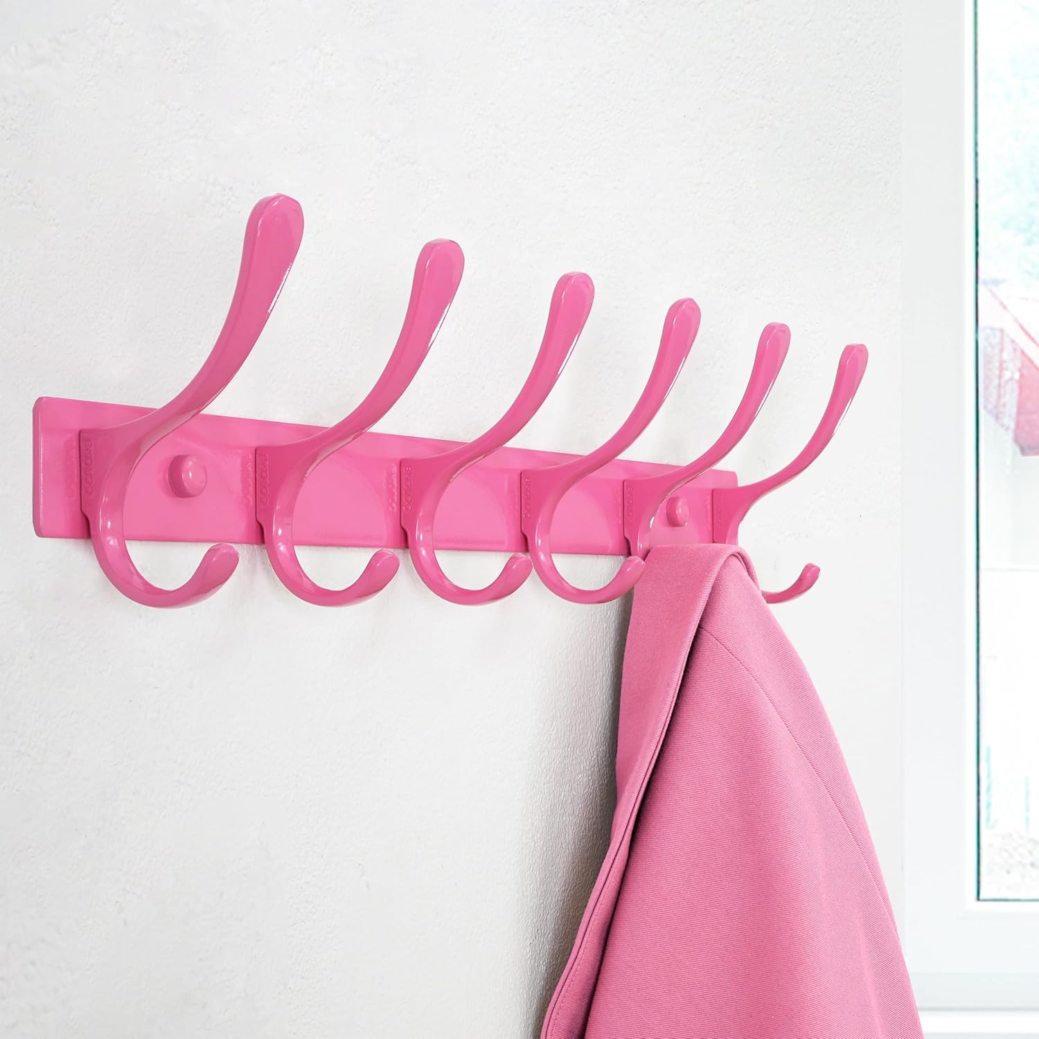 SKOLOO Wall Mounted Coat Rack - 6 Hooks, Pack of 2, Heavy Duty, Stainless Steel, Metal Wall Hanger, Sturdy Coat Hooks