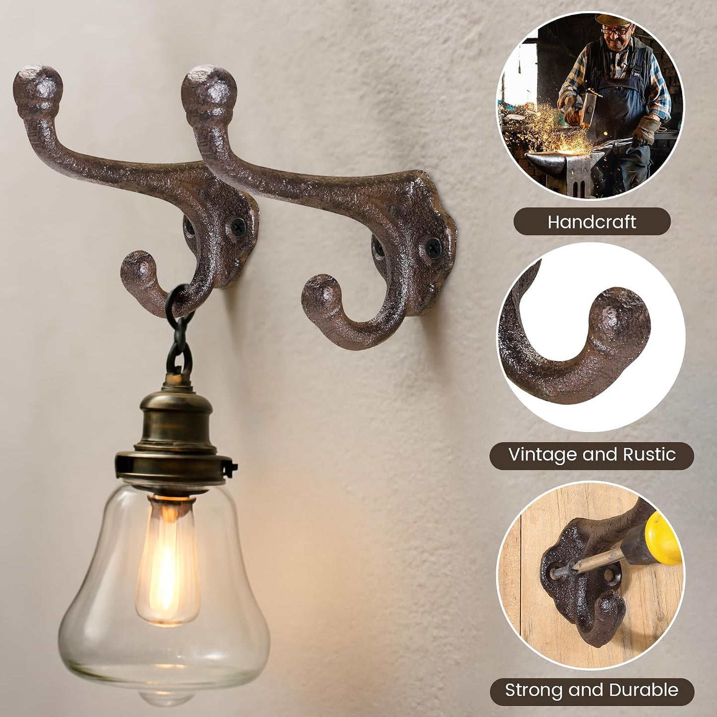 Rustic Cast Iron Coat Hooks Wall Mounted / Brown / Set of 5