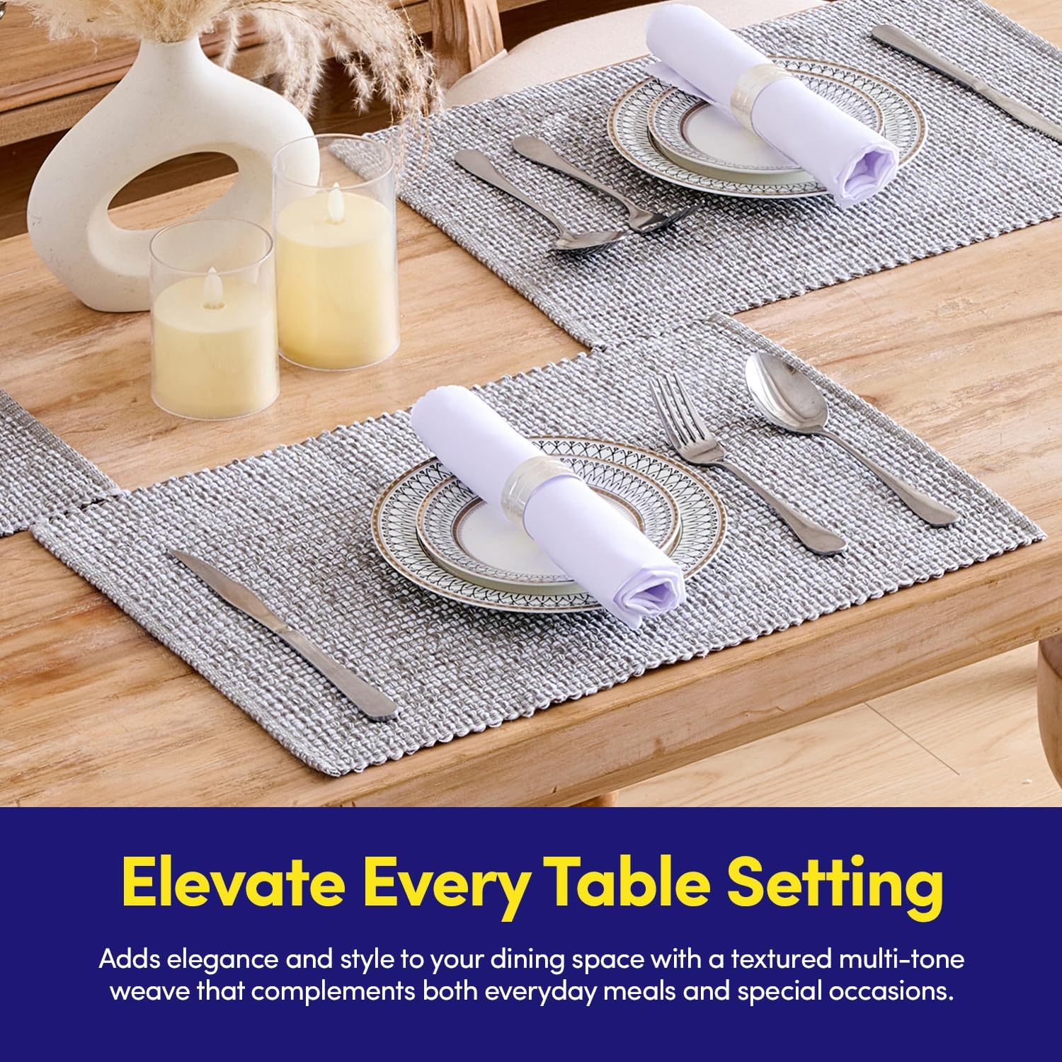 Sweet Home Collection 100% Cotton Placemats for Dining Room Rectangle Two Tone Woven Fabric 13" x 19" Soft Durable