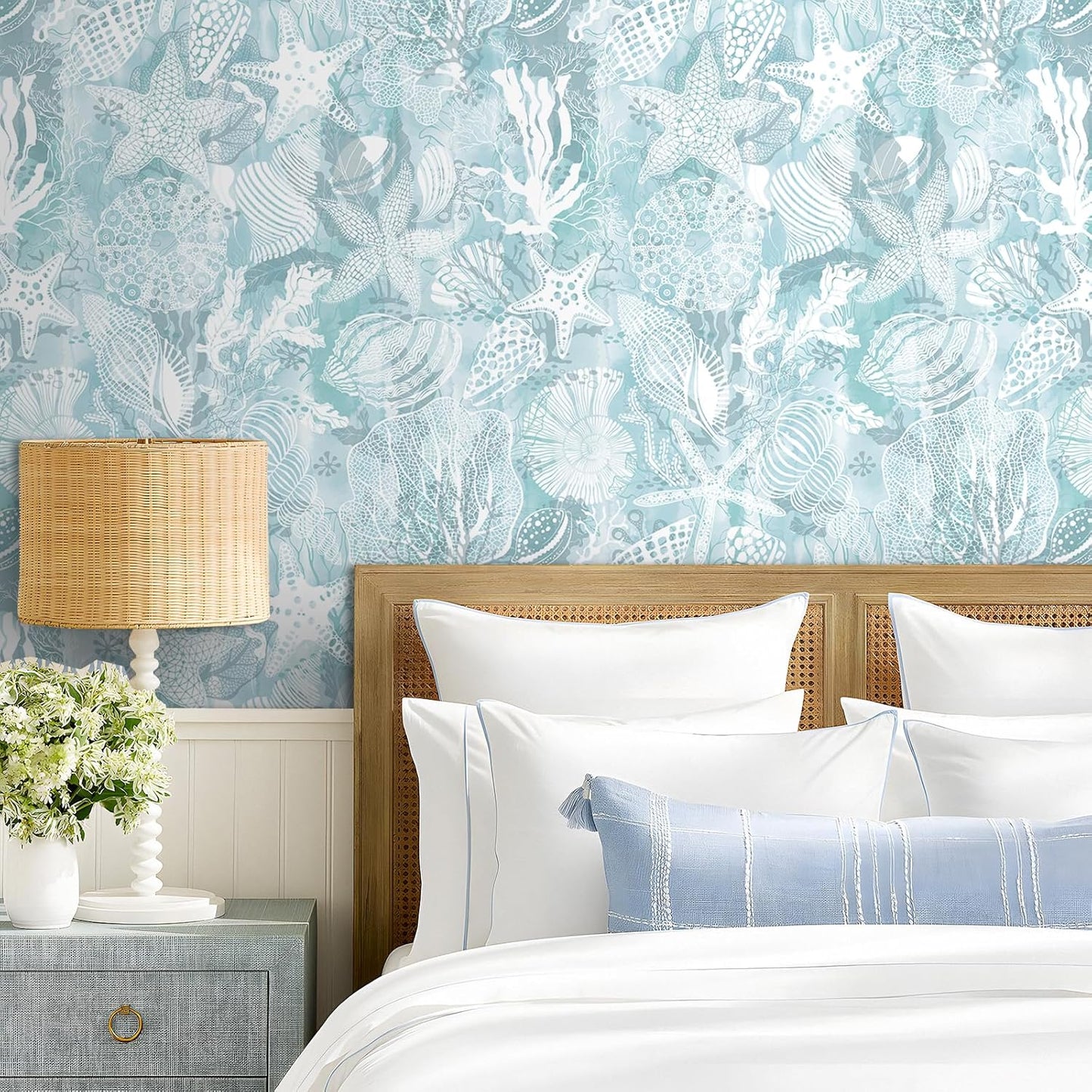 Blue Coastal Wallpaper Peel and Stick Self Adhesive Contact Paper / 17.5 x 276 / Blue Ocean
