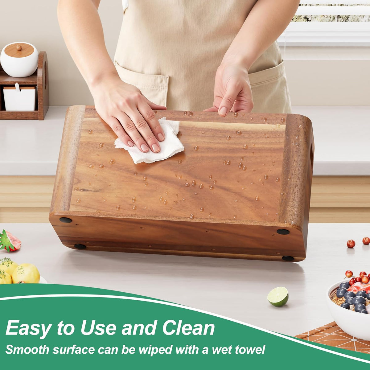 ZUJJAFY Utensil Holder, Acacia Wood Kitchen Utensil Holder for Counter with 4 Compartments, Extra Large Wooden Kitchen