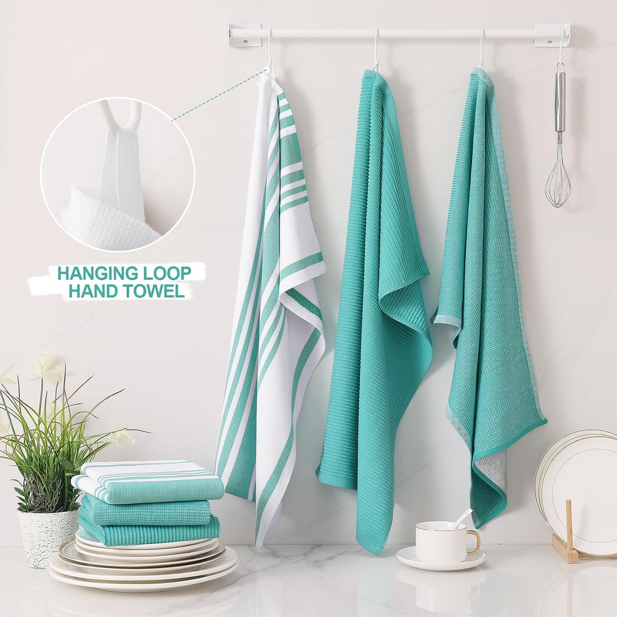 Homaxy Cotton 380 GSM Premium Kitchen Towels, 18"x 28", 9 Pack, Teal | Soft and Absorbent Terry Dish Towels