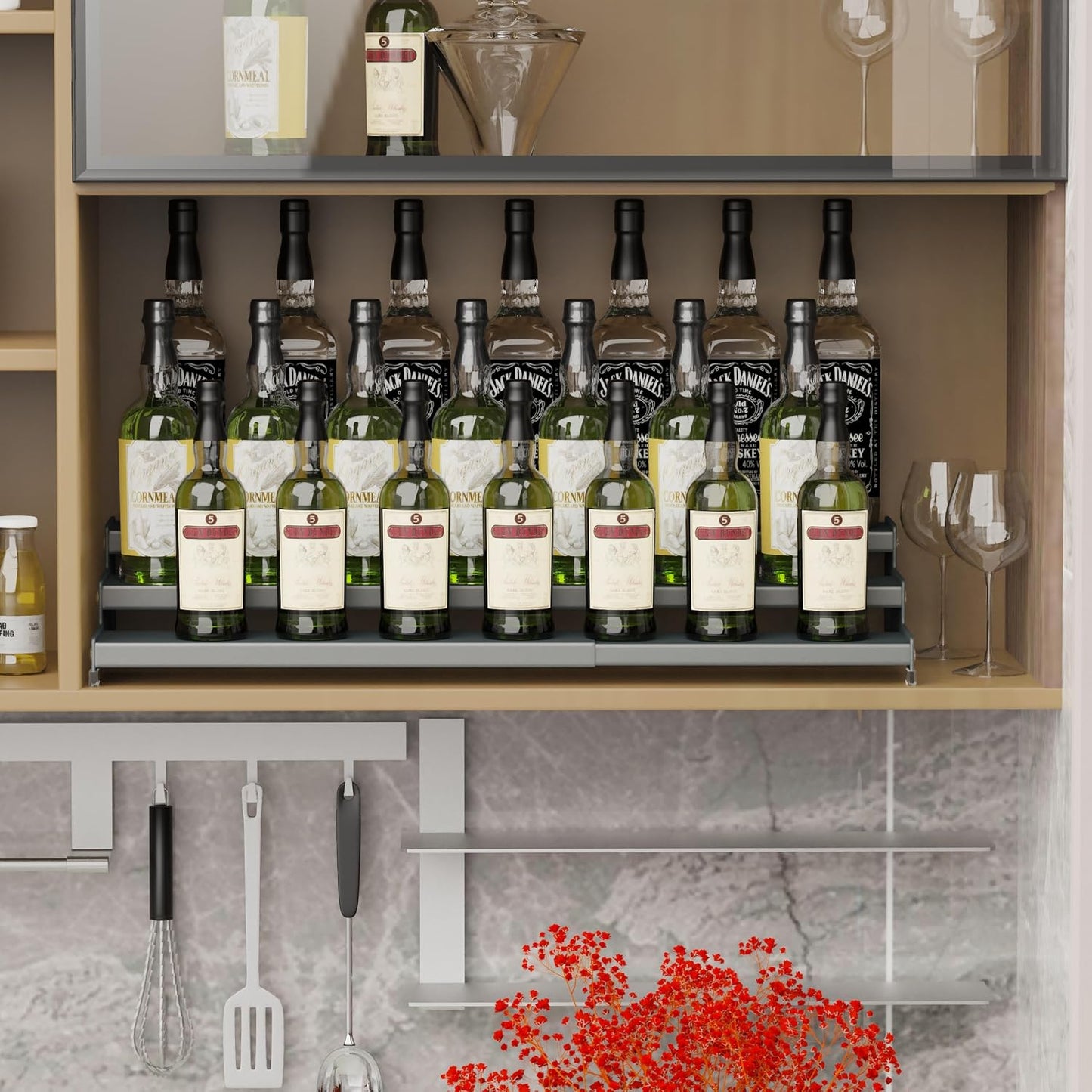Expandable Spice Rack Storage organizer with 3-Tier step shelf cabinet,seasoning rack organizion.Great for Kitchen