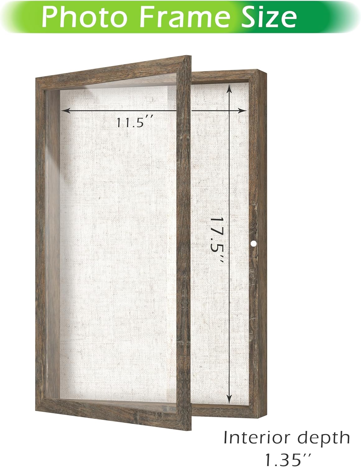 FrameWorks 12x18 Deep Shadow Box Frame, Wooden Display Case w. Linen Board & Tempered Glass Door - Brown Woodgrain