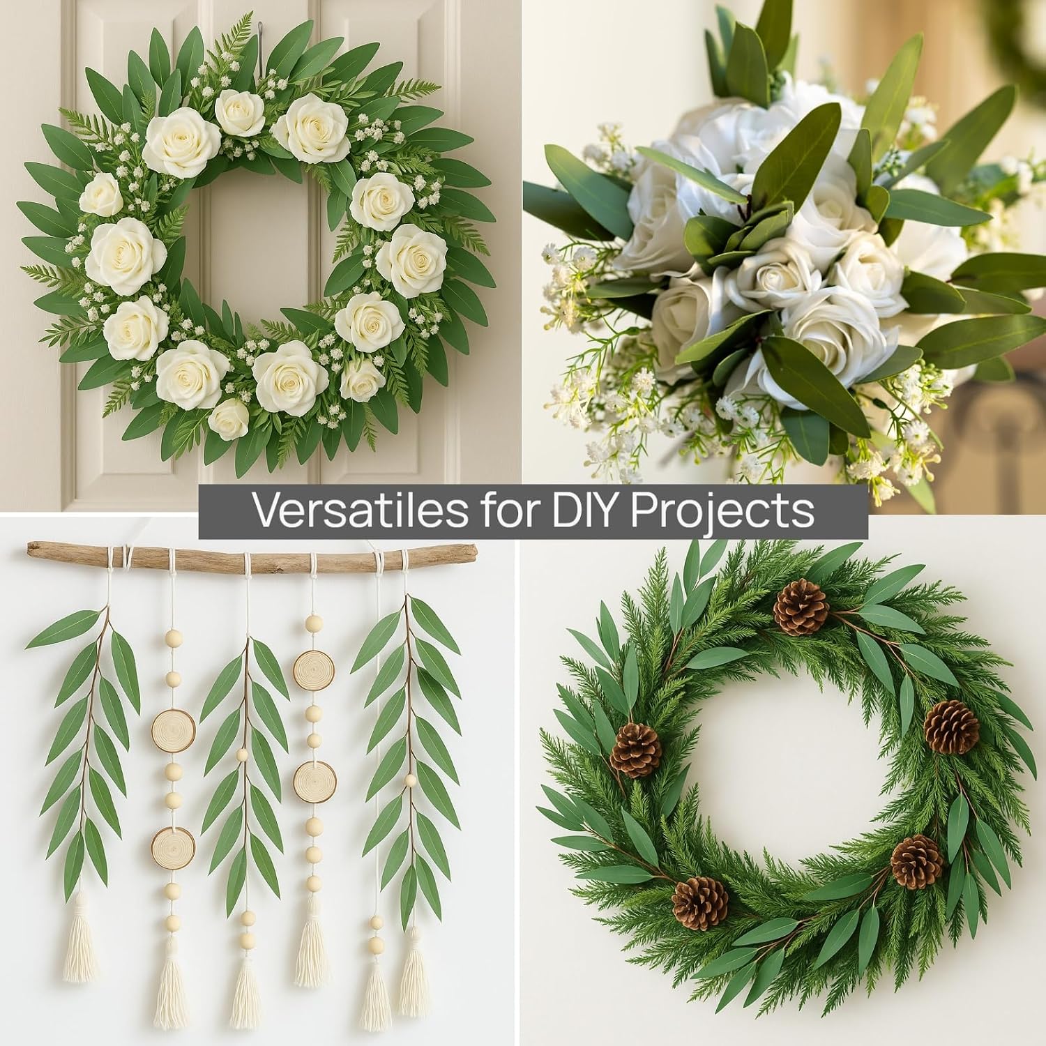 Baby’s Breath Artificial Flowers and Mixed Fake Eucalyptus Stems- Real Touch Faux Gypsophila Picks