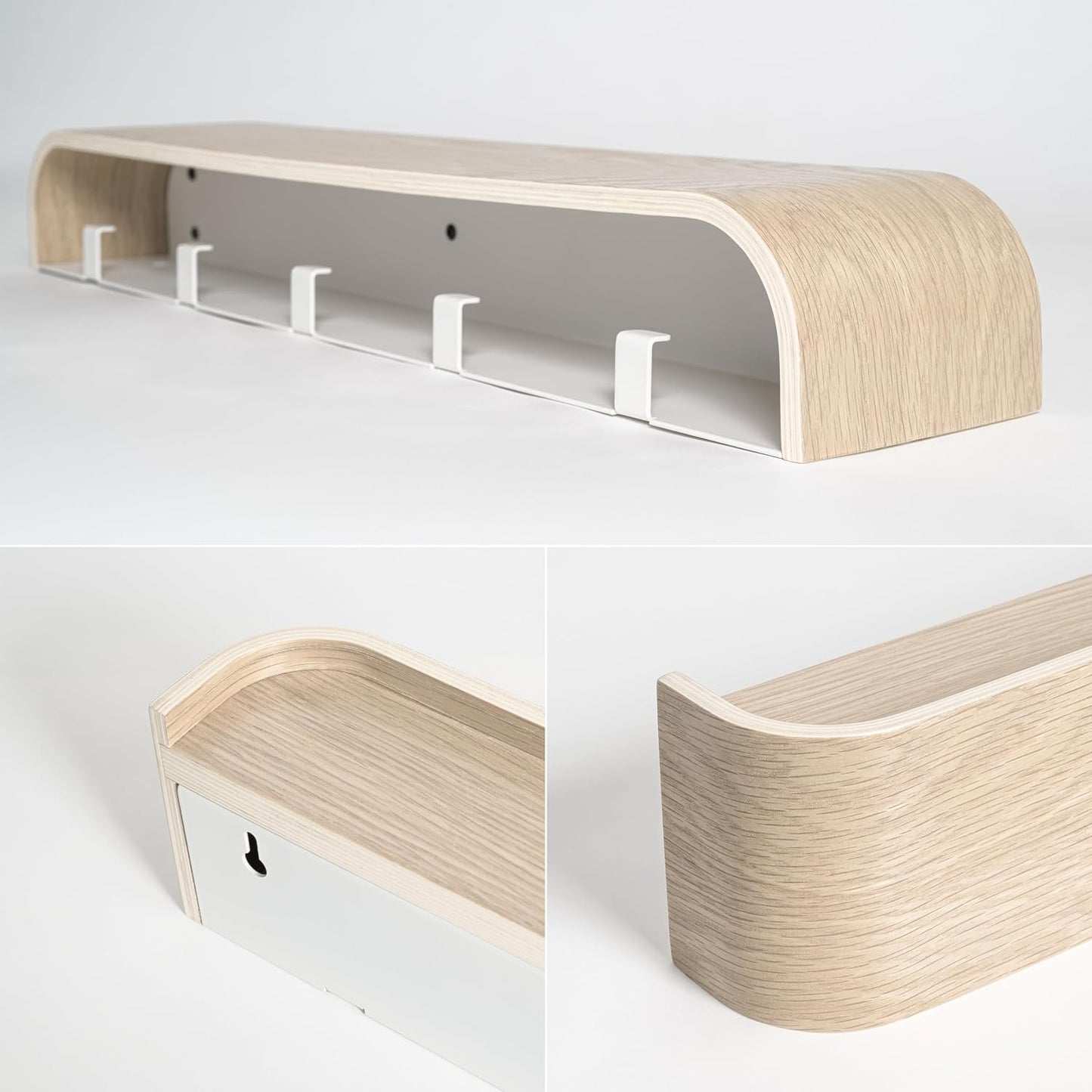 Kazai. Wall-Mounted Coat Rack 'Toke' - Modern Design Coat Rack with Hidden Wall Hooks - Solid Wood Veneer Panel Coat
