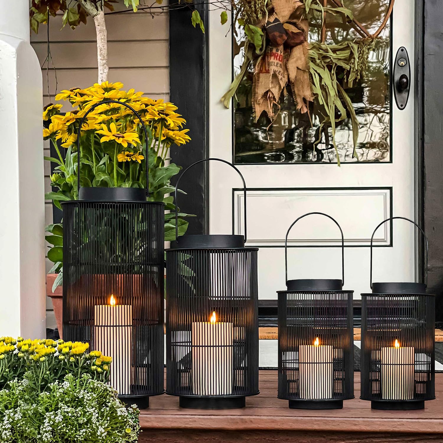 LampLust Outdoor Lanterns Patio Decor, 2 Pack, 8 in Black Metal Candle Lantern