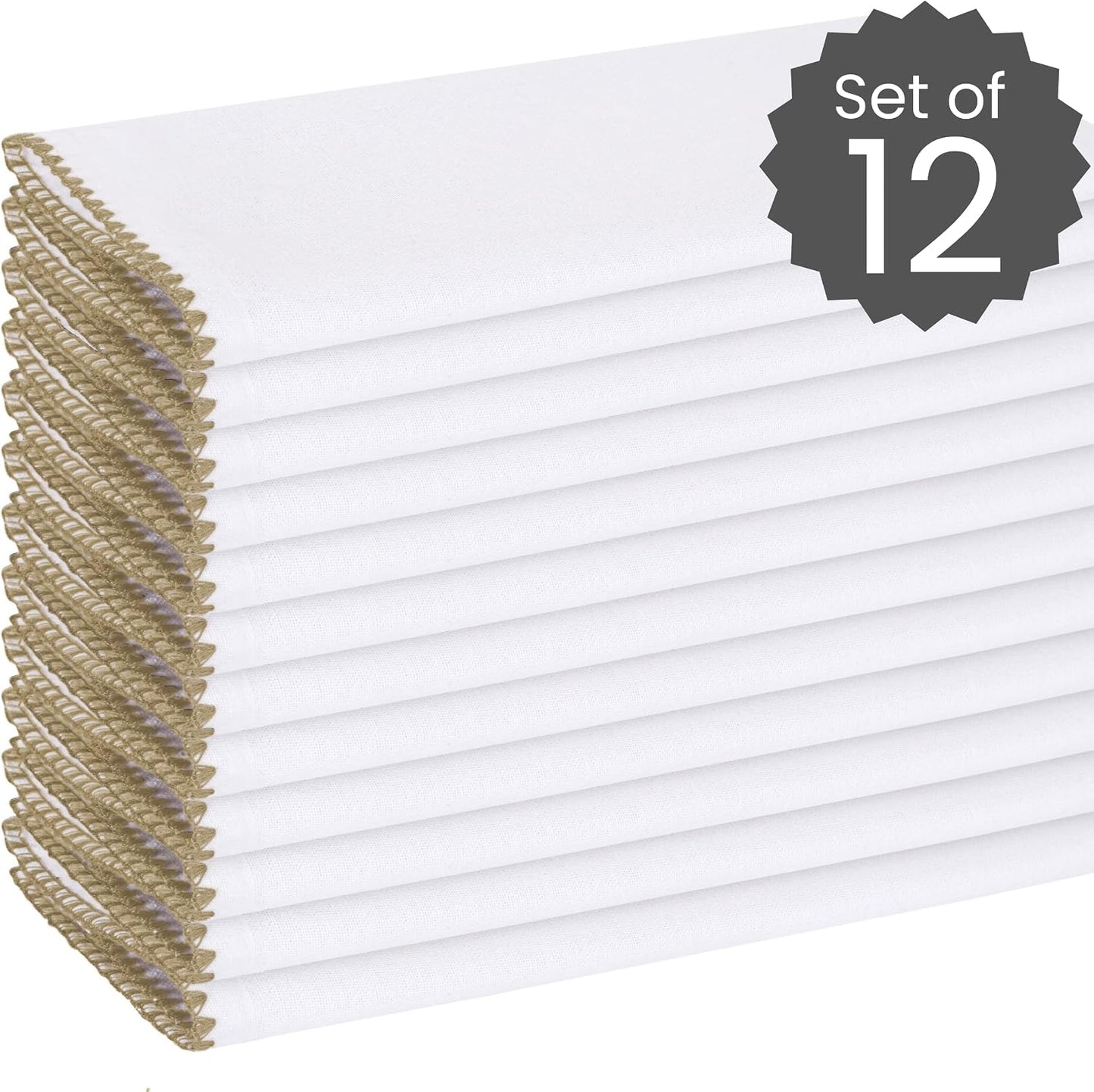 Cloth Napkins with Trim - Everyday Use Table Dinner Napkins - Soft Durable Washable - Ideal for Dinner Party Wedding