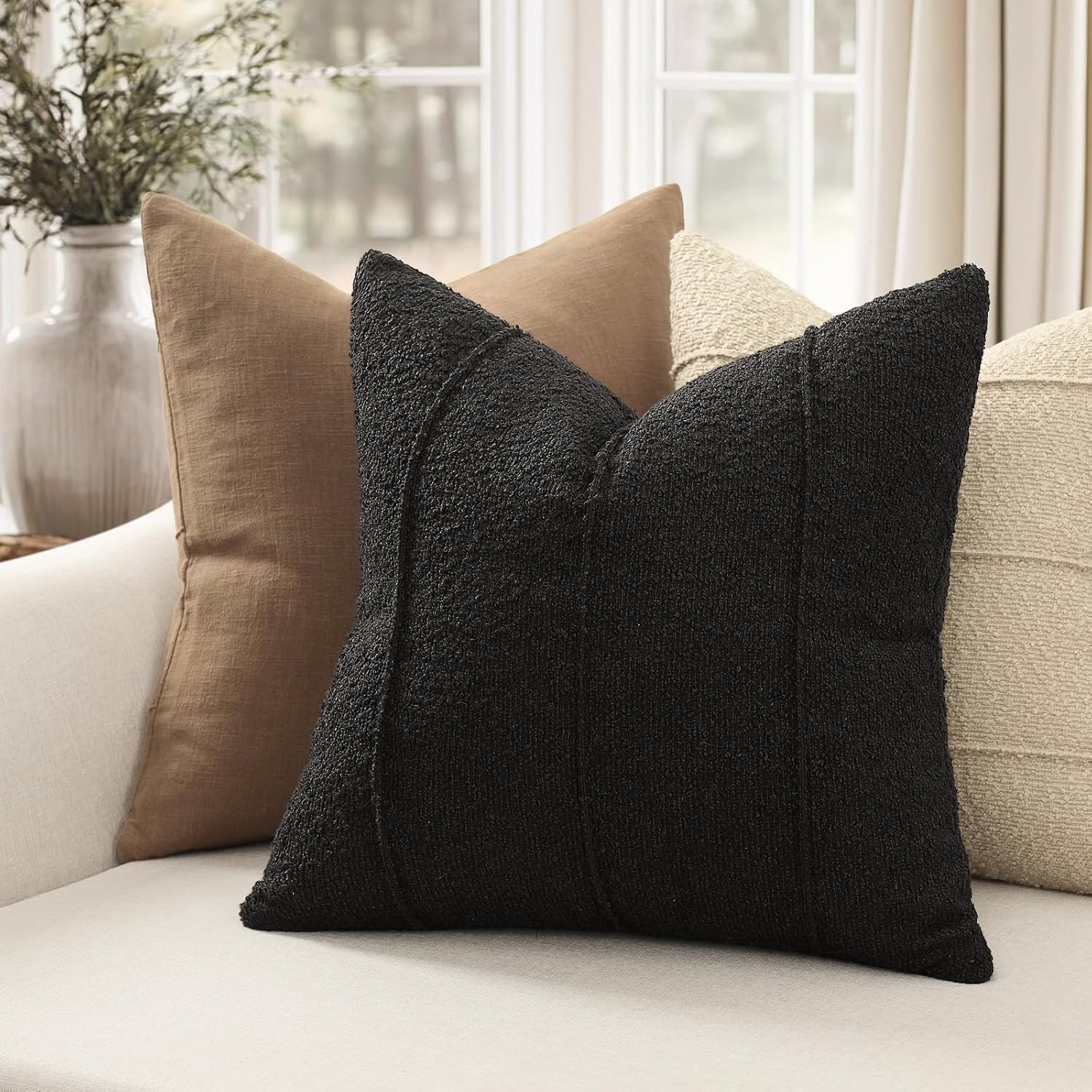 Textured Boucle Throw Pillow Covers / Black / 18 x 18 / Set of 2