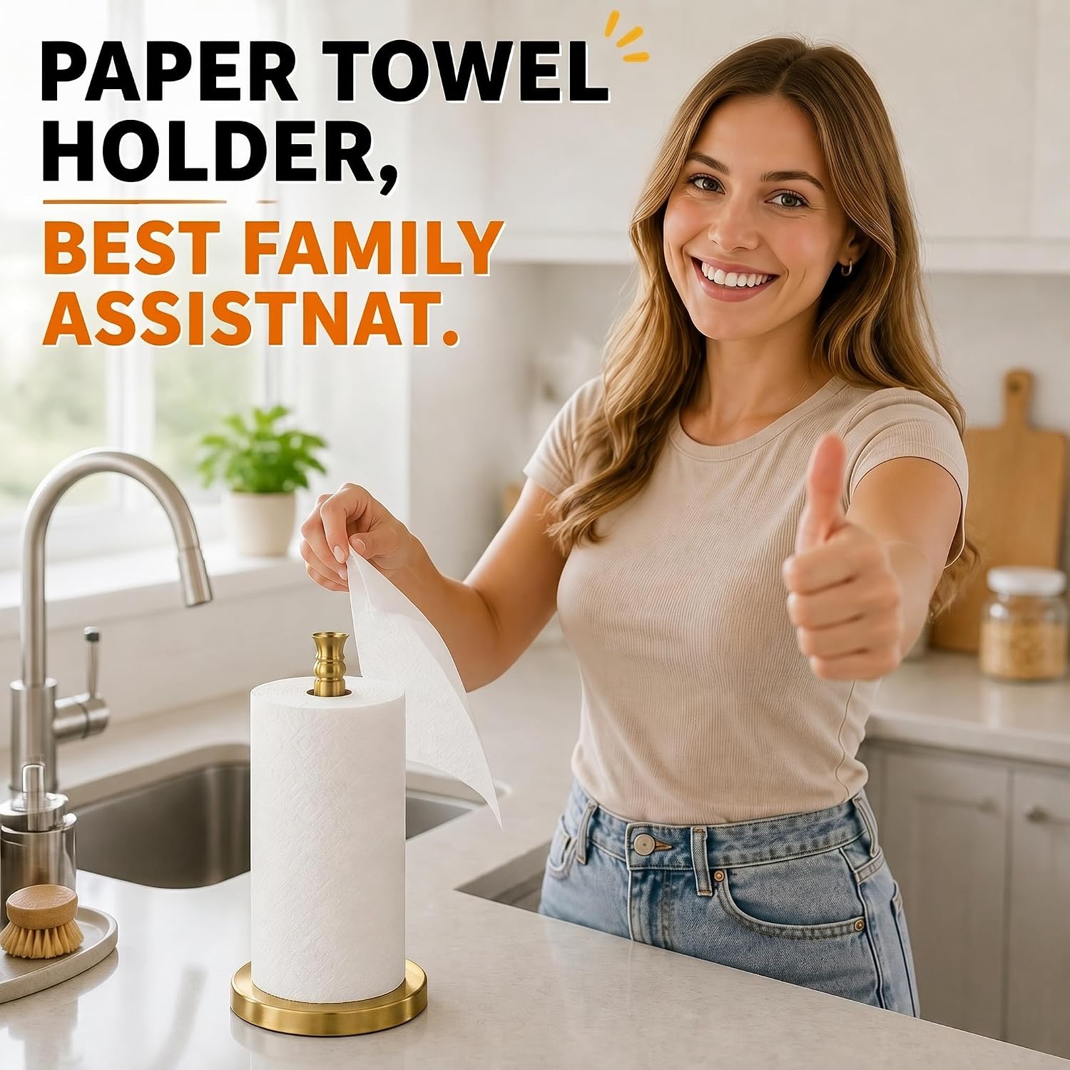 Paper Towel Holder, Stainless Steel Heavy Base (2LBS in Weight, and 6.7inch in Diameter), Gold Brushed Finish, Paper