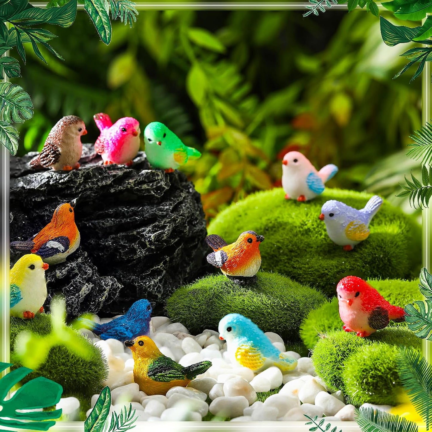 Mini Resin Bird Figurines Miniature Small Birds Figurines Realistic Animal for Fairy / Set of 50