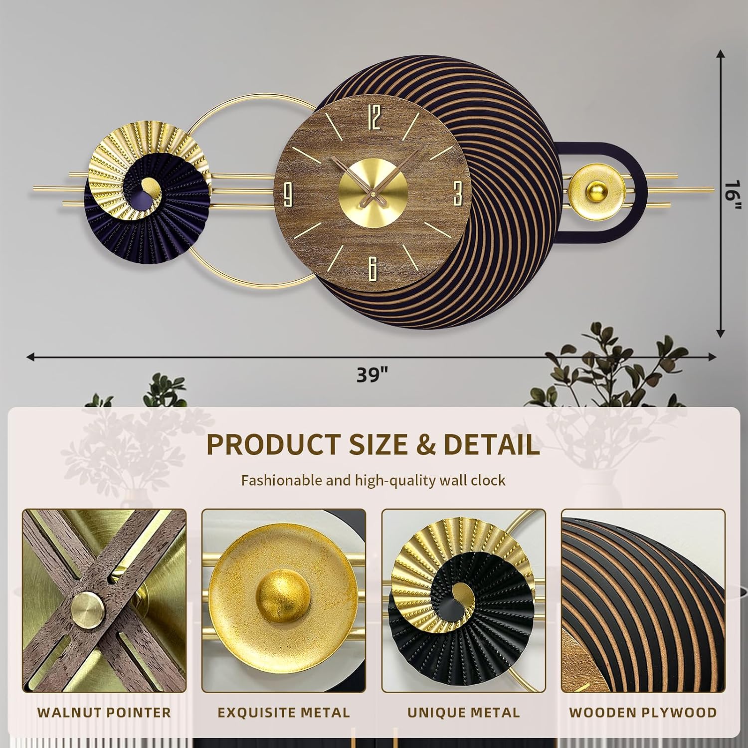 39x16 Inch Oversized Wall Clock Battery Operated, Modern Statement Decor | Quiet Movement, Easy to Read Display, Ideal